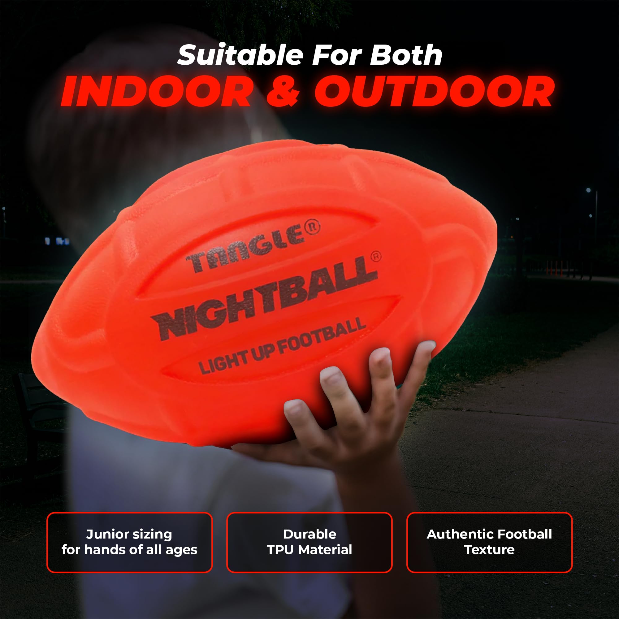Glow in The Dark LED Football - Bright Inflatable Light Up Football for Kids & Adults - Perfect Nighttime Outdoor Play & Gifts for Teen Boys (Red) - Great for Backyard Games, Beach Parties & Camping Adventures