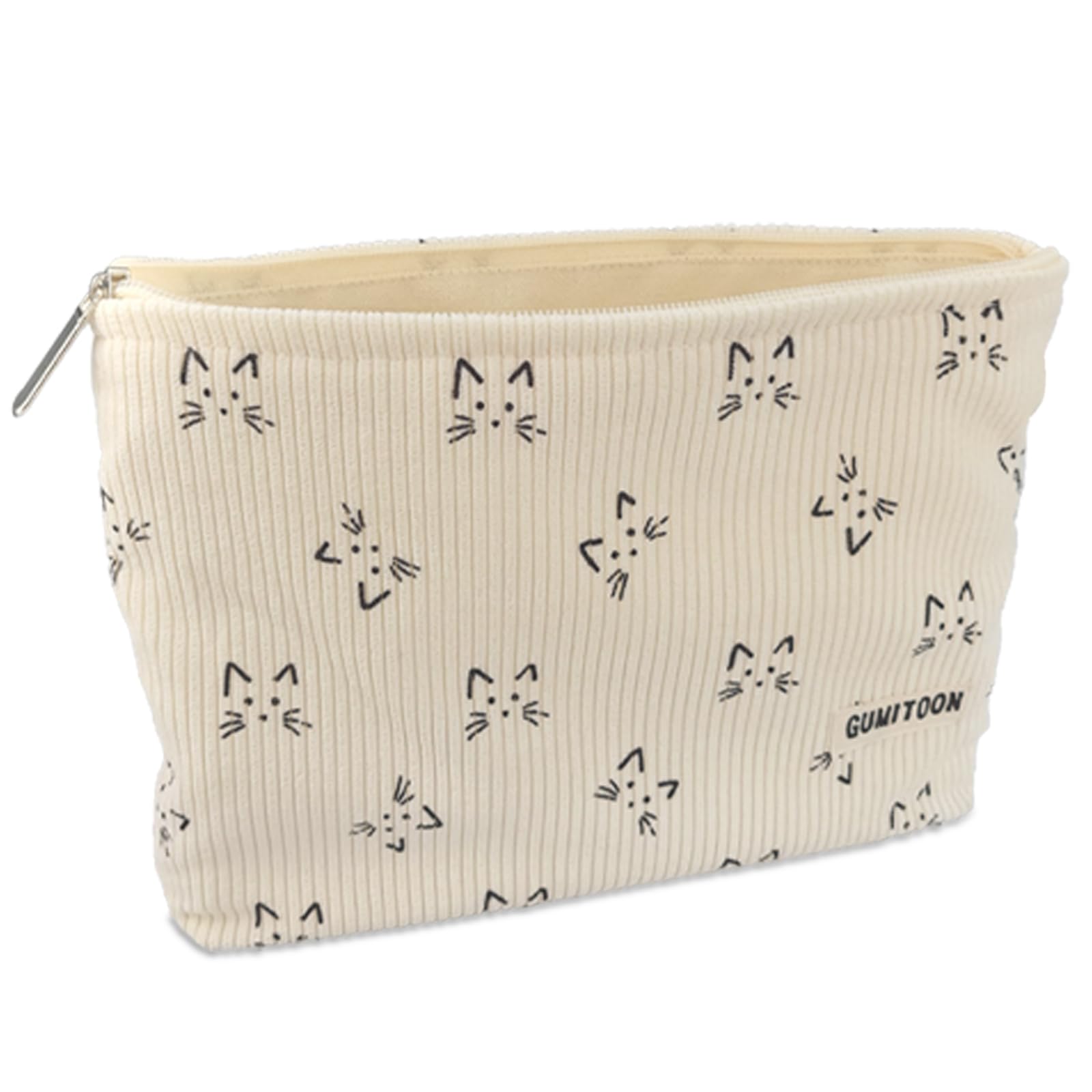 Cute Cat Makeup Bag for Women - Corduroy Cosmetic Organizer with Zipper | Travel & Storage