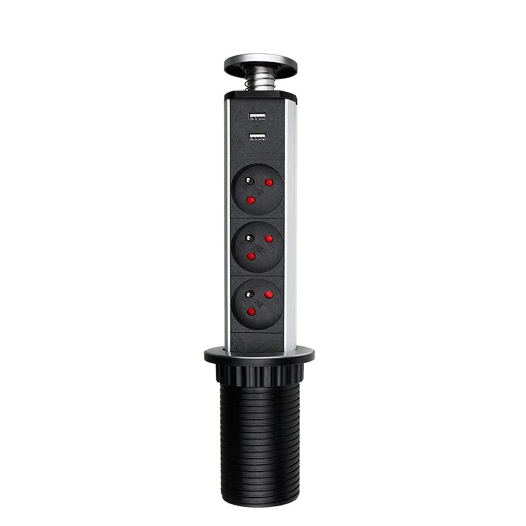 Retractable Power Outlet with LED Indicator - 33.5 x 5.5cm Kitchen Countertop & Desk Socket (Color D) - Perfect for Home Office, Kitchen Islands, Dorm Rooms and Workspaces