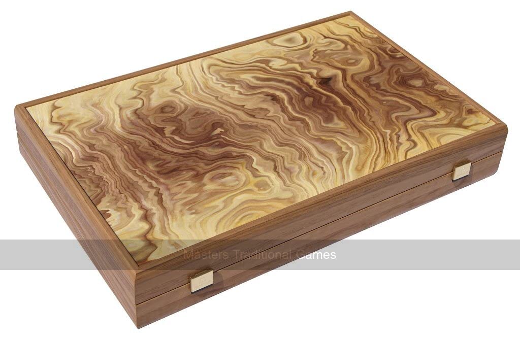 Premium 15-inch Olive Burl Wood Backgammon Set with Storage Compartment & Game Accessories - Luxury Board Game for Home, Travel & Gifts