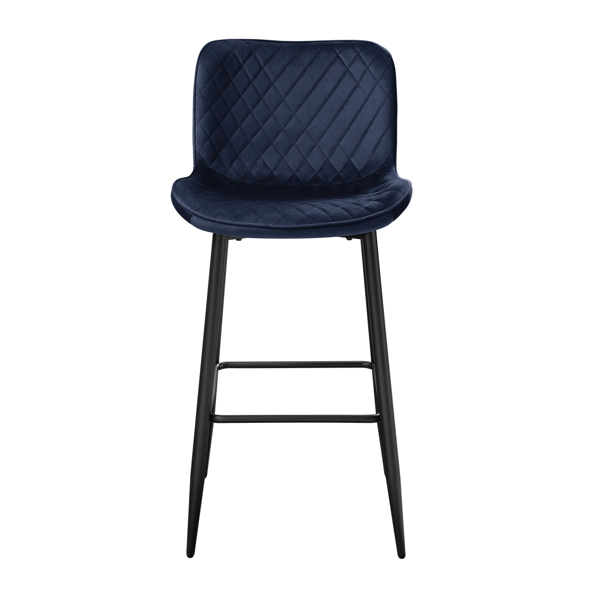 Luxury Blue Velvet Quilted Bar Stool Set of 2 - Modern Counter Height Chairs for Kitchen Island, Dining Room & Home Bar Decor