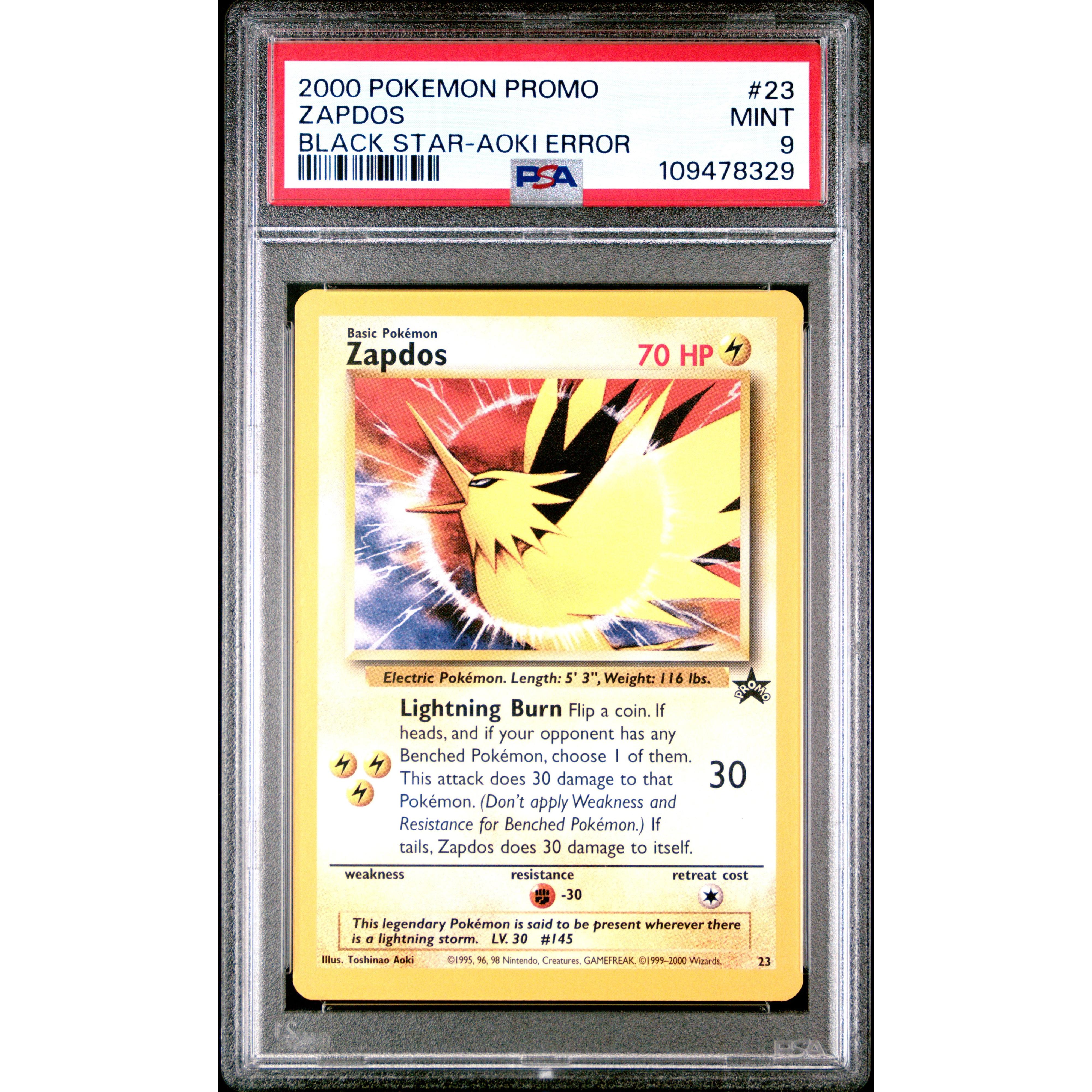 2000 Pokemon Black Star Promo Zapdos Aoki Error 23 PSA 9 Graded Card - Rare Collectible for Pokemon TCG Fans & Investors | Perfect for Display, Gaming, and Trading