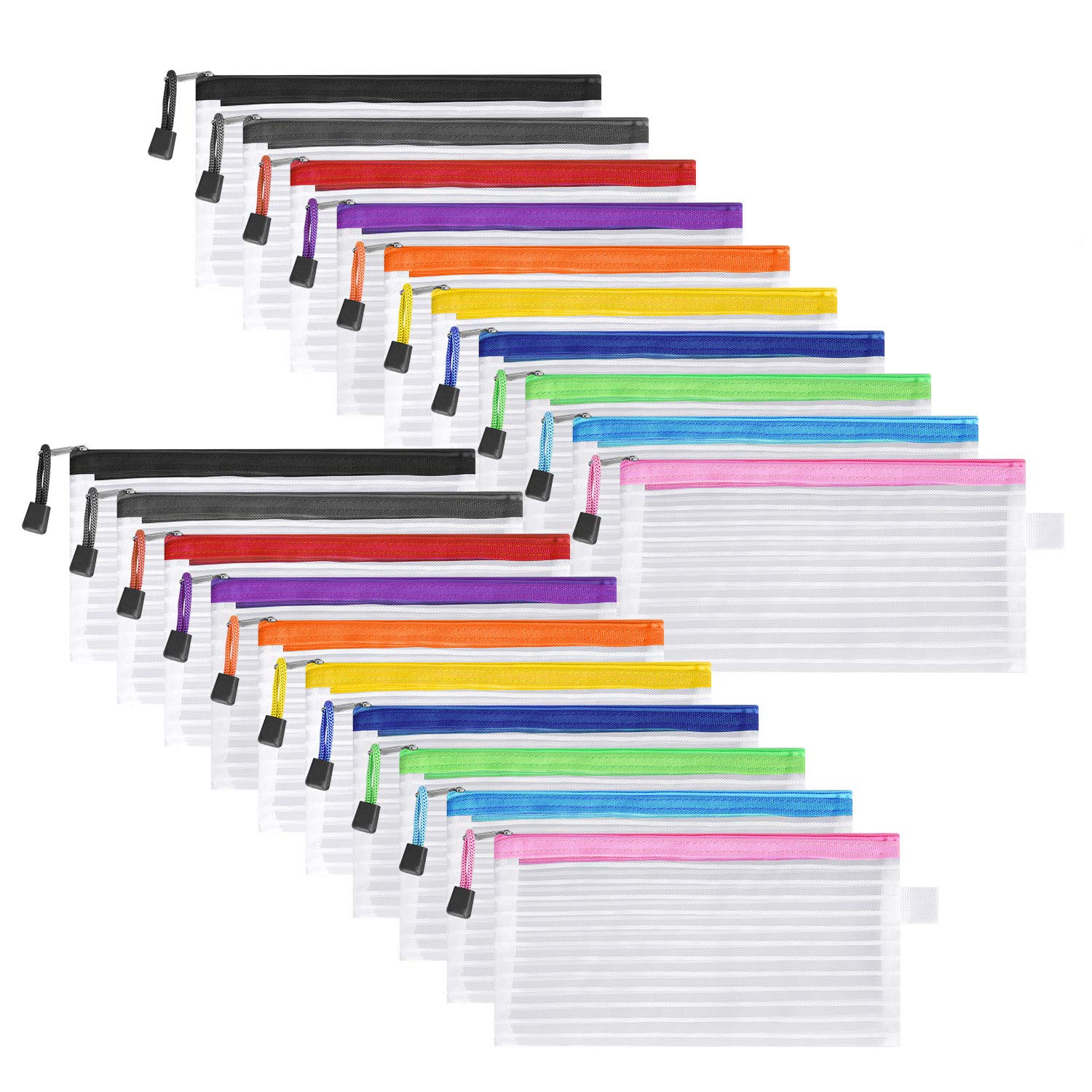 20 Pack Multicolored Zipper Mesh Pouch - Waterproof Pen Pencil Case for School, Office & Travel - Cosmetic Organizer, Art Supplies Storage & Travel Accessories (10 Assorted Colors) - Perfect for Students, Artists & On-the-Go Professionals