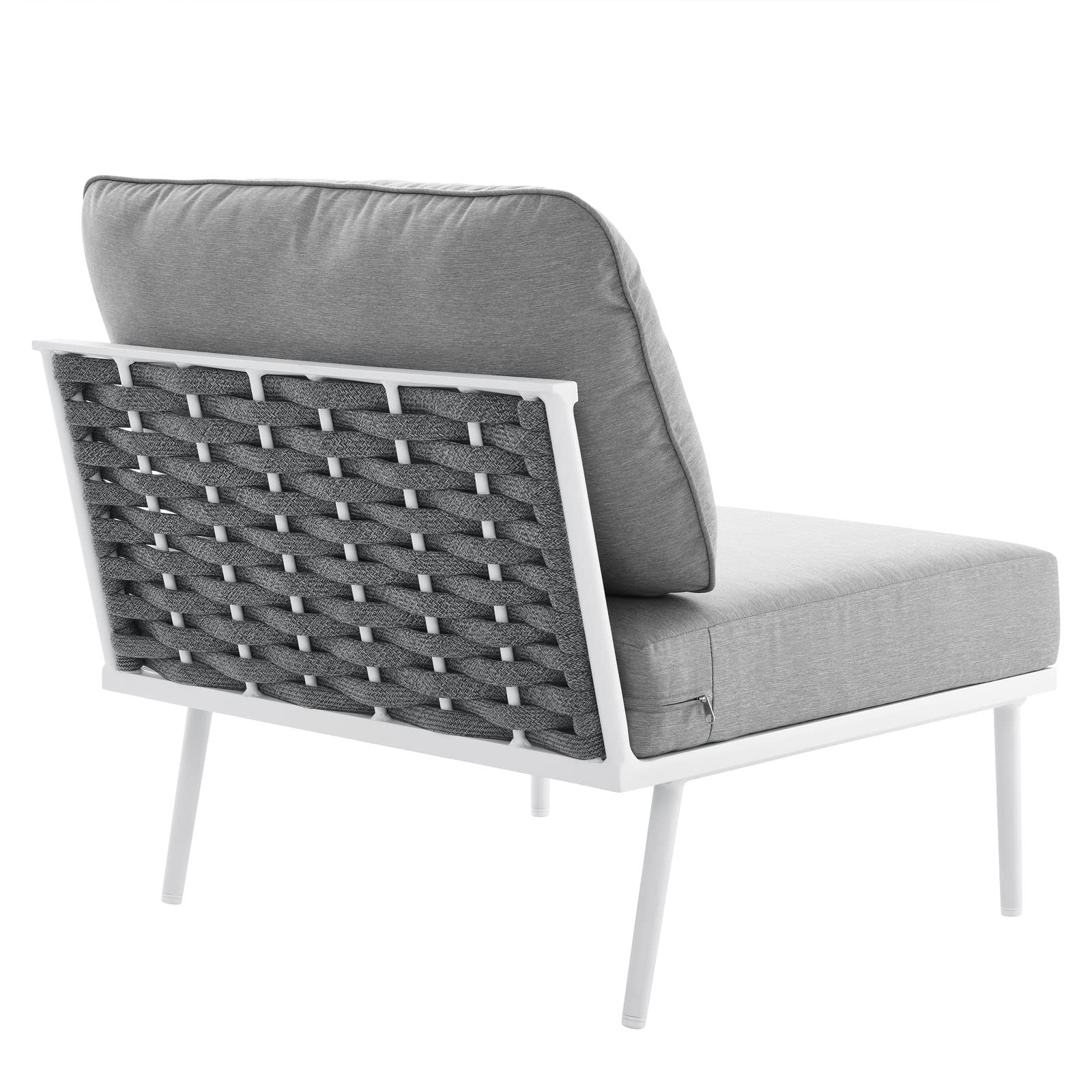 Modway Stance Outdoor Patio Armless Chair - White & Gray Woven Rope Aluminum Furniture for Garden, Poolside & Balcony Relaxation