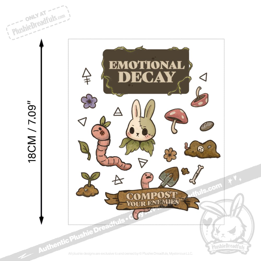 Plushie Dreadfuls Compost Your Enemies Sticker Sheet - Unique Funny Stickers for Laptops, Water Bottles & DIY Crafts | Dark Humor Gifts for Friends