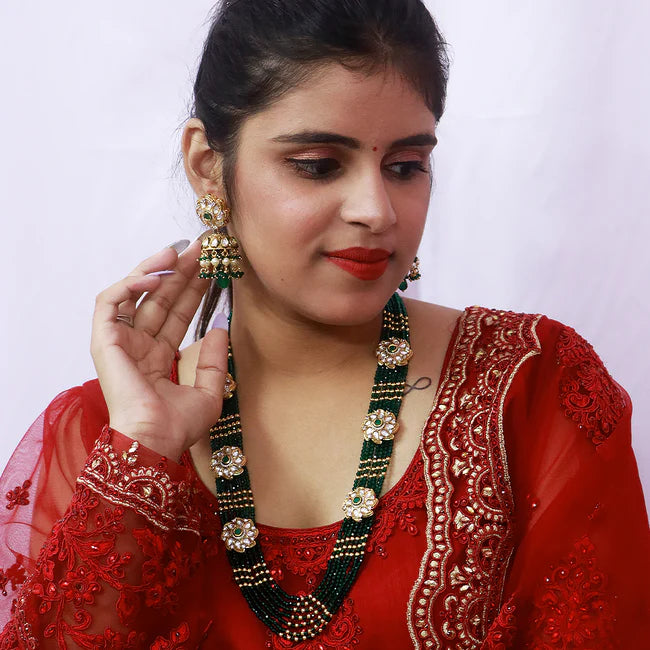 Elegant Gold Plated Royal Kundan Beads Necklace & Earrings Set (D389) | Indian Bridal Jewelry for Weddings, Parties & Special Occasions