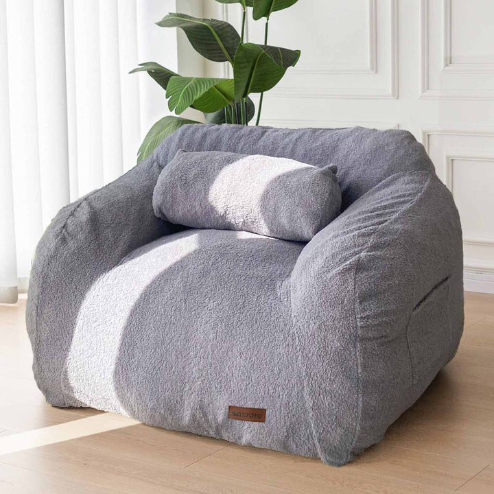 MAXYOYO Oversized Fuzzy Bean Bag Chair with Pillow - Extra Large Comfy Lounger for Adults & Teens - Perfect for Reading Nook, Gaming Room, Movie Night & Dorm Relaxation - Soft Grey Fabric