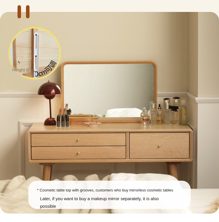 Stylish Oak Solid Wood Modern Dressing Table with Large Mirror - Perfect for Bedroom Vanity, Makeup Station & Home Decor