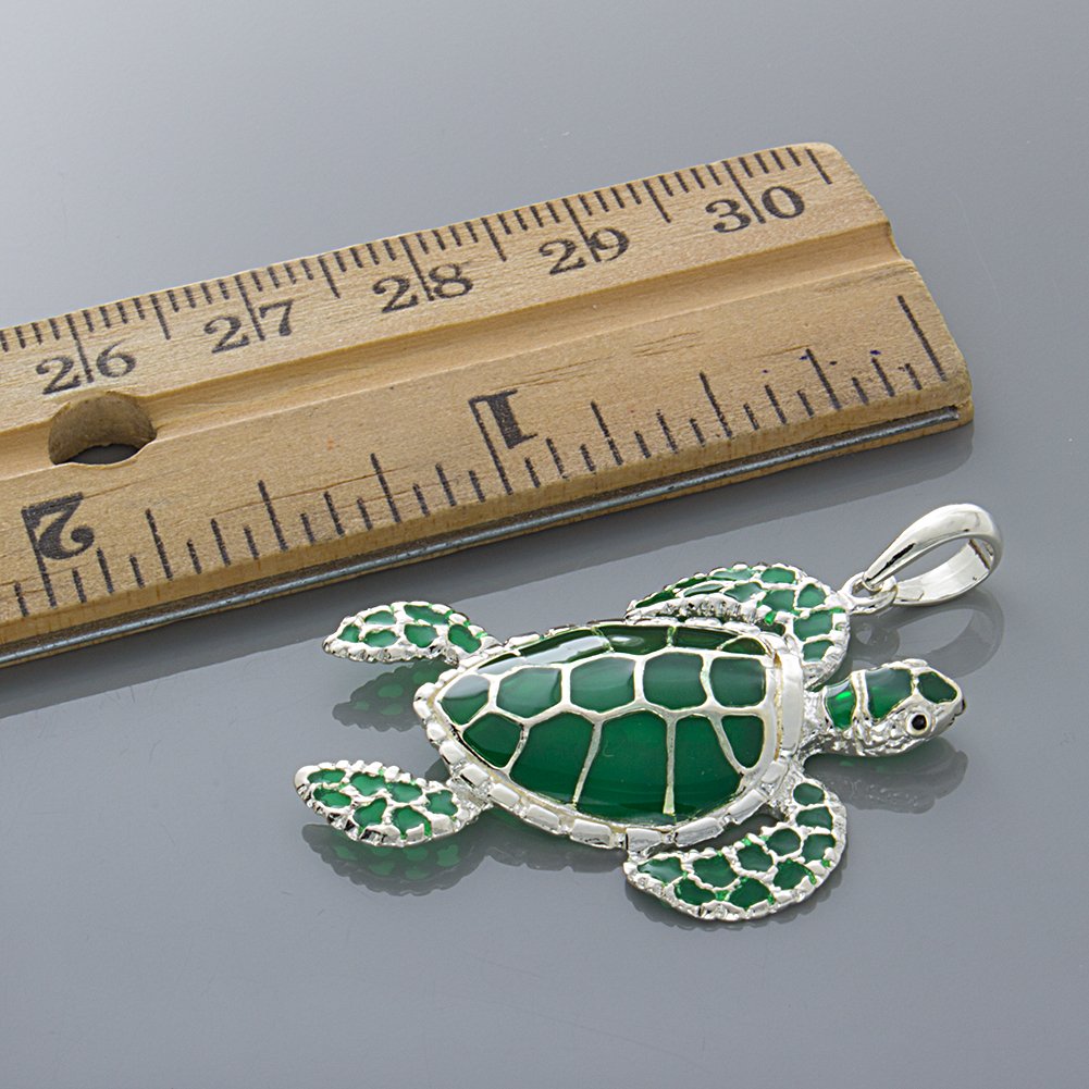 925 Sterling Silver Sea Turtle Charm Necklace with Green Stained Glass Enamel - Dainty Ocean Jewelry for Women, Gift for Marine Lovers, Perfect for Beach Vacations & Summer Outfits
