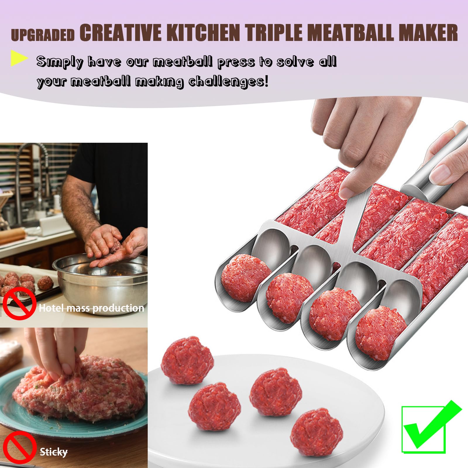 304 Stainless Steel Meatball Maker Tool - Non-Stick Manual Meatball Scoop for Kitchen & Restaurant - Perfect for Home Cooking, Meal Prep & Italian Dishes (4-Channel) - Ideal for Making Meatballs, Falafel & Arancini
