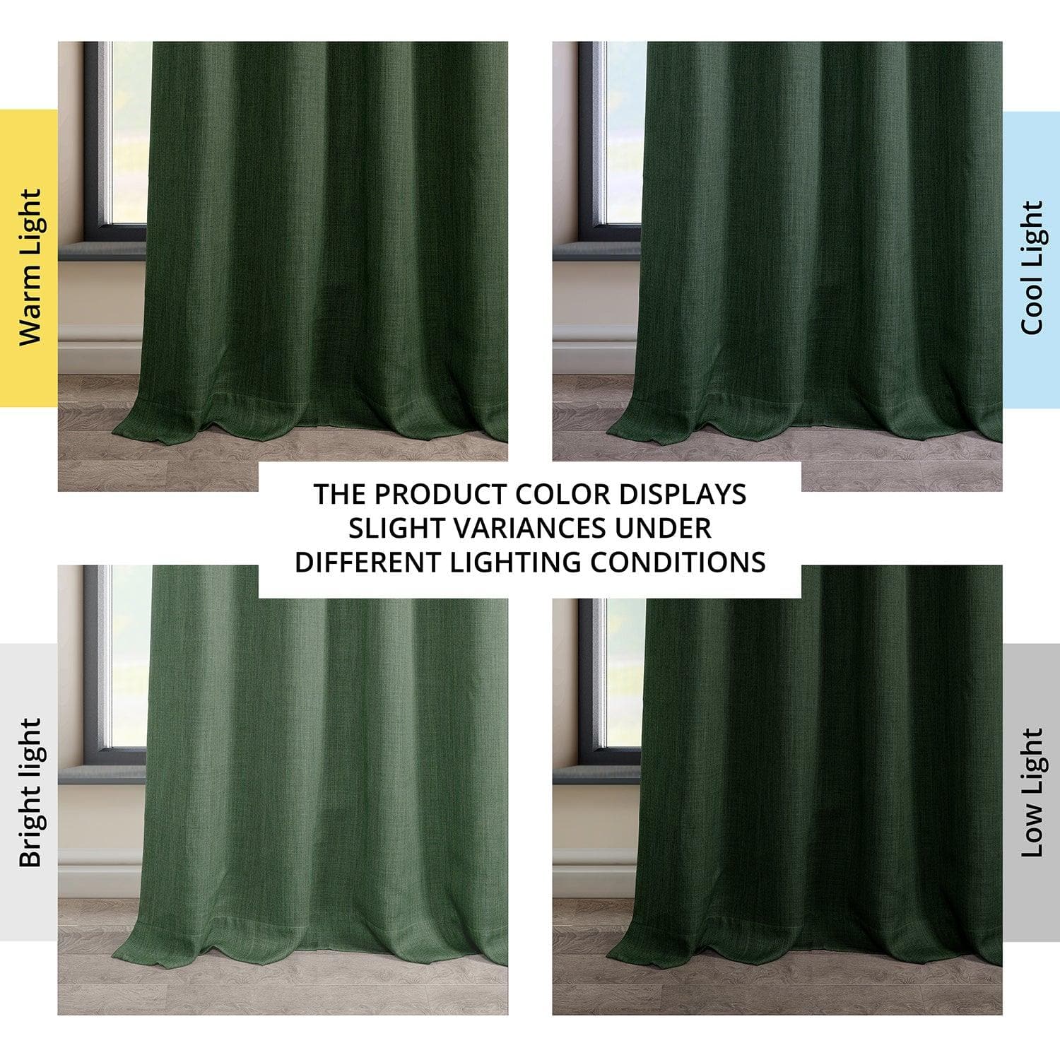 Key Green Grommet Textured Faux Linen Blackout Curtains - Thermal Insulated Window Drapes for Bedroom, Living Room & Home Decor
