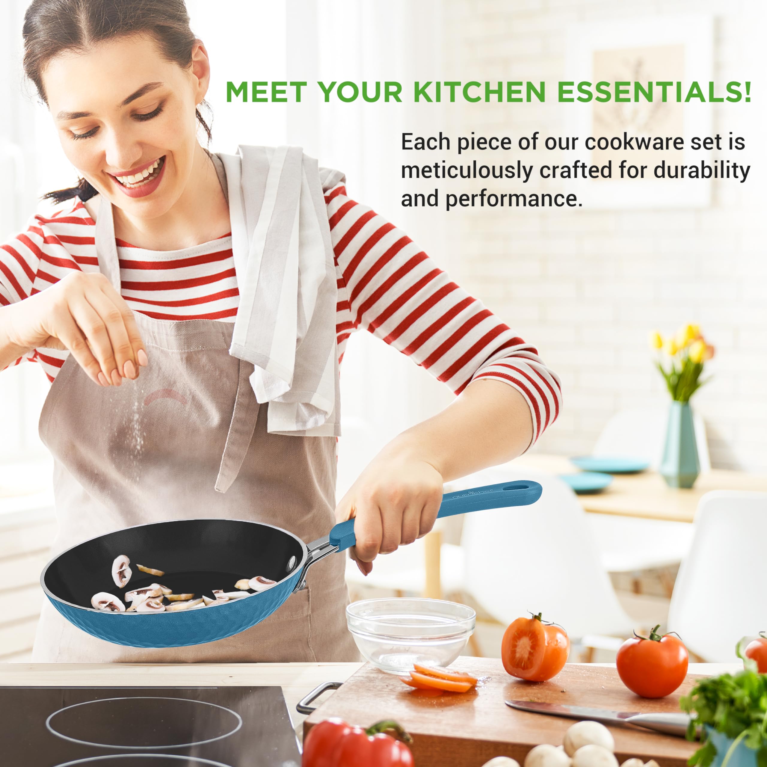 NutriChef 11-Piece Ceramic Nonstick Cookware Set - Blue Diamond Coating, Induction Compatible, Includes Saucepan, Frying Pans & Dutch Oven with Utensils, Dishwasher Safe - Perfect for Healthy Cooking, Family Meals & Professional Kitchens - NCCW11BD.7