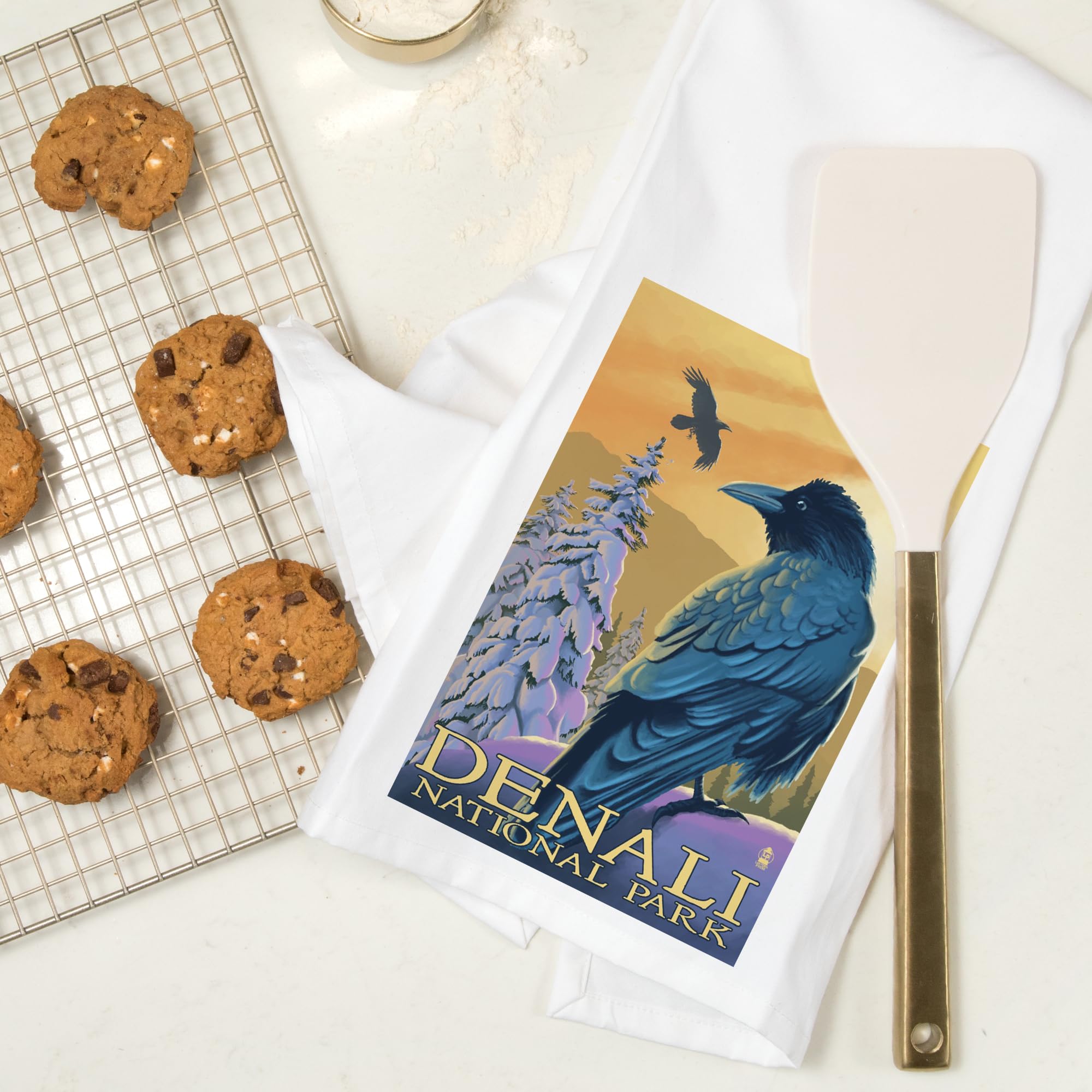 Lantern Press Denali National Park Ravens 100% Cotton Tea Towel - Decorative Hand Towel for Kitchen & Home Decor - Perfect for Dish Drying, Gift Giving & Cabin Decorations