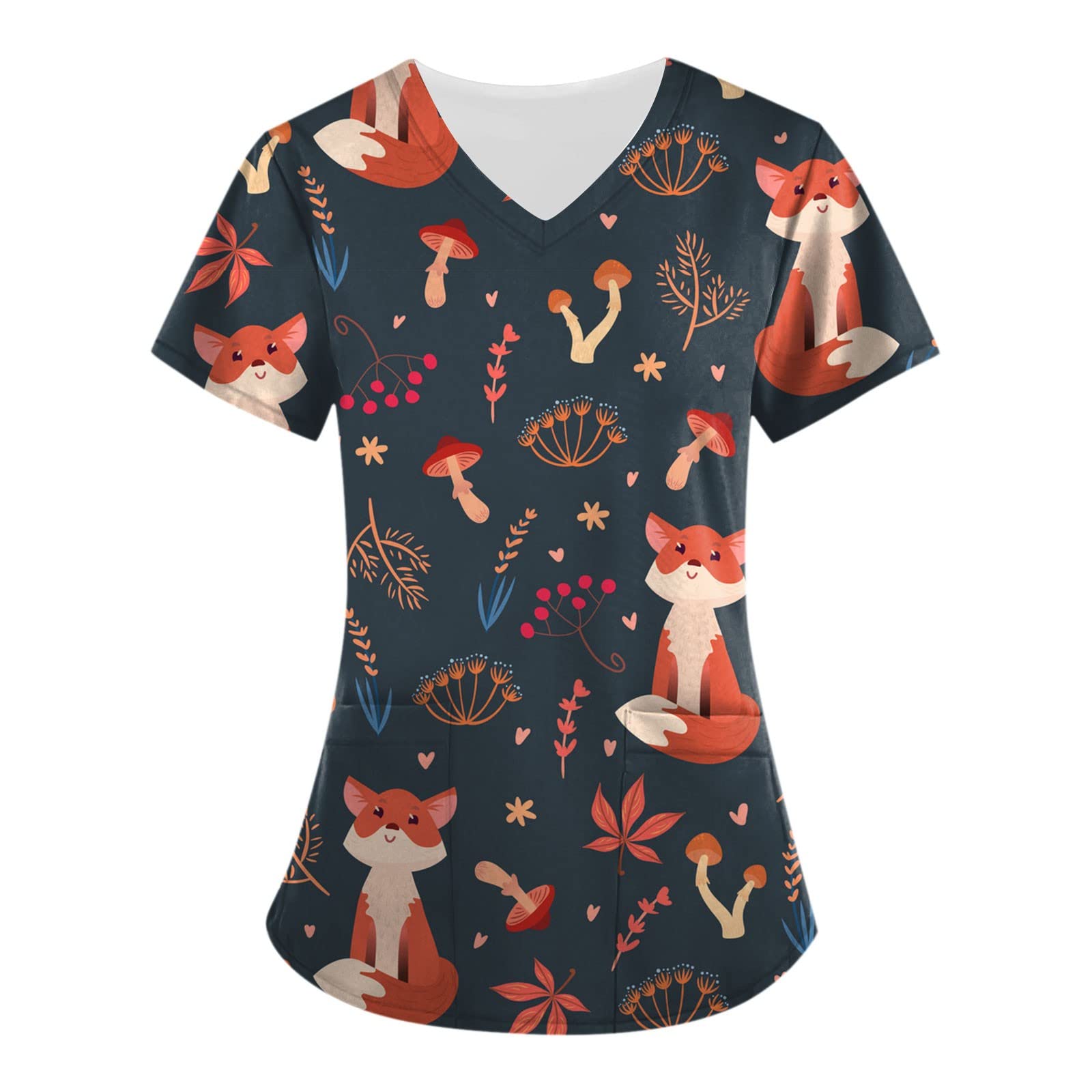 Stylish Cat Paw Print V-Neck Short Sleeve Scrub Top with Pockets - Orange Medium | Comfortable Medical Uniform for Nurses & Healthcare Professionals | Perfect for Hospitals, Clinics & Veterinary Work