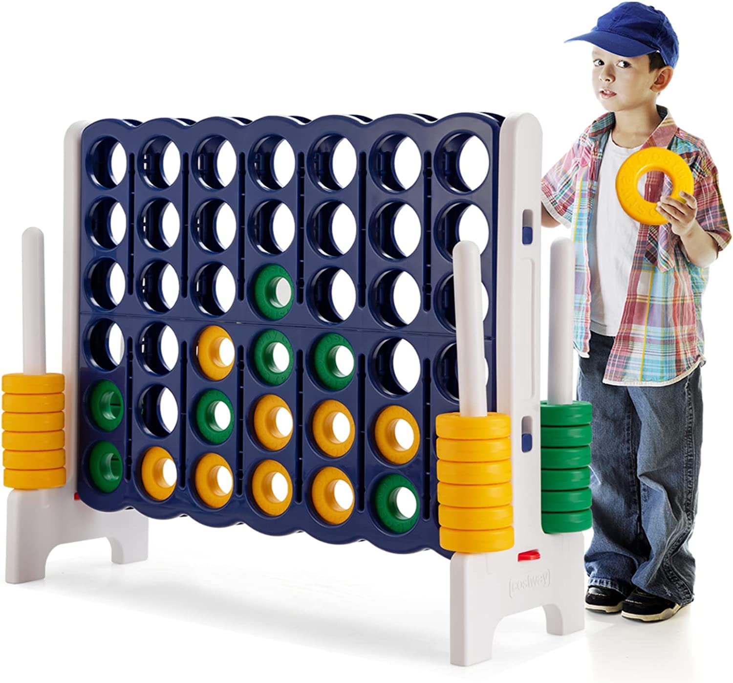 HONEY JOY Jumbo 4-to-Score Giant Game Set - Outdoor Yard Games for Family & Friends with 42 Jumbo Rings & Quick-Release Slider | 3.5FT Tall Giant 4-in-a-Row Game for Kids & Adults | Perfect for Backyard Parties, Picnics, and Outdoor Gatherings