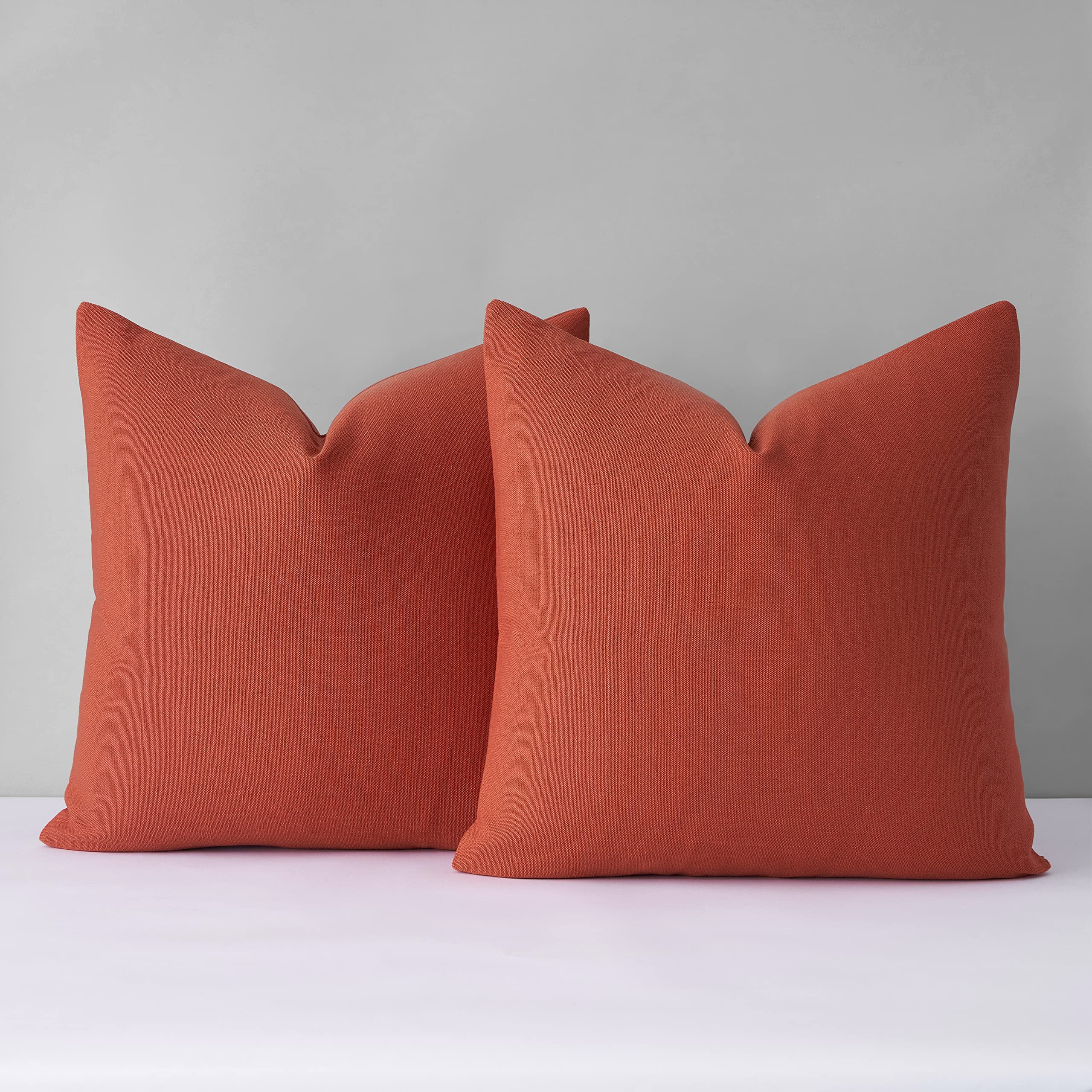 Mixhug Decorative Linen Throw Pillow Covers - Farmhouse Style Cushion Covers for Sofa, Couch & Bed - Rust Color 24x24 Inches (Set of 2) - Perfect for Living Room, Bedroom & Home Decor