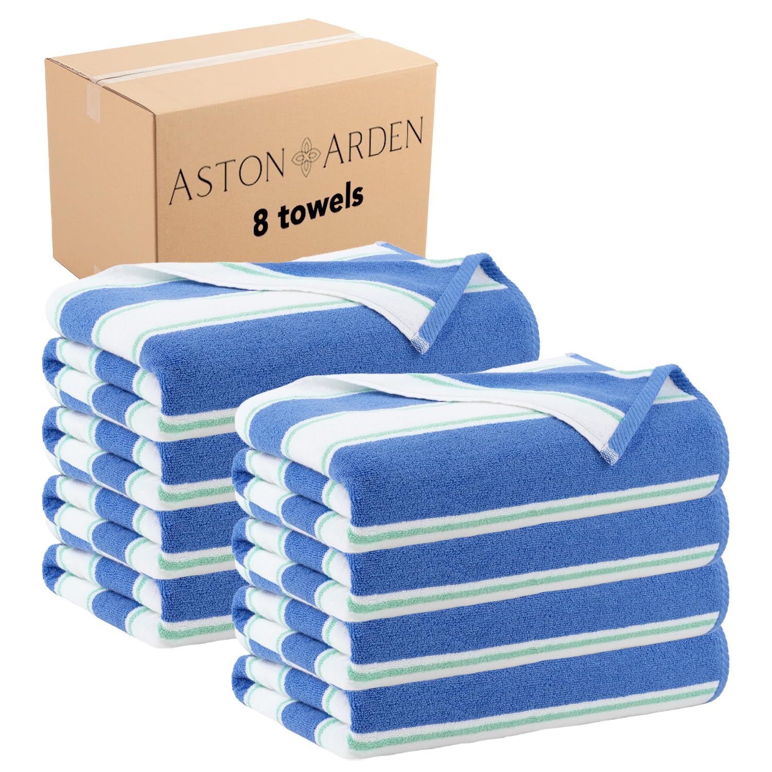 Aston & Arden Premium Striped Beach Towel Set of 8 - Oversized 35