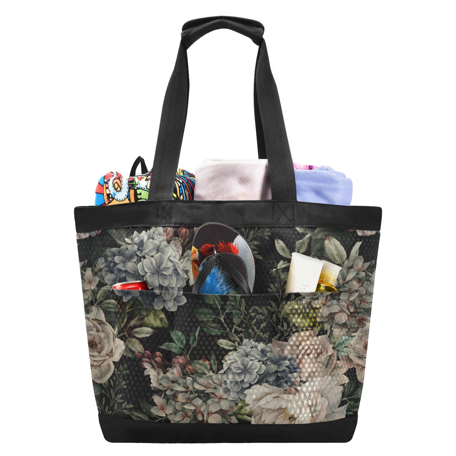 Waterproof Large Mesh Beach Bag - Durable Travel Tote for Gym, Yoga, Pool & Outdoor Adventures | Flowers Succulents Design | Perfect for Beach Days, Camping & Sports Gear