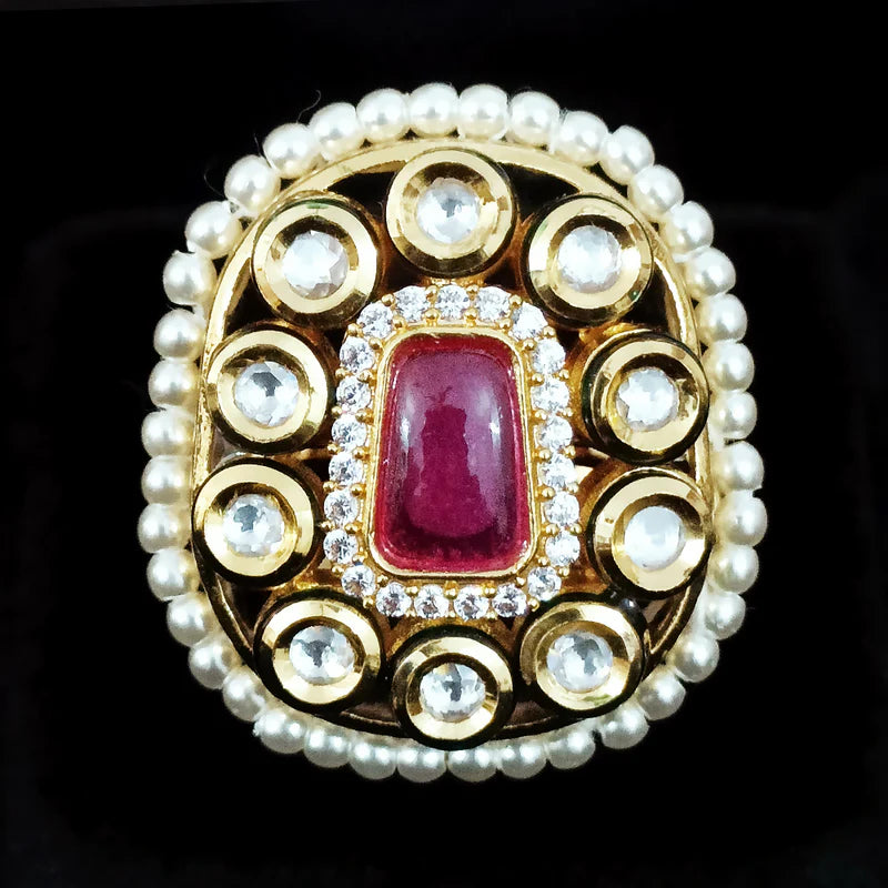 Exquisite Gold Plated Kundan Beaded Ring for Women | Handmade Indian Jewelry | Perfect for Weddings, Parties & Special Occasions