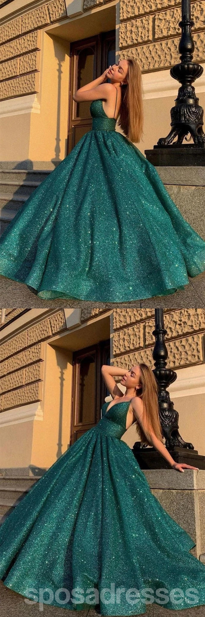 Elegant Green A-Line Spaghetti Strap V-Neck Long Prom Dress for Women - Perfect for Homecoming, Formal Events & Evening Parties