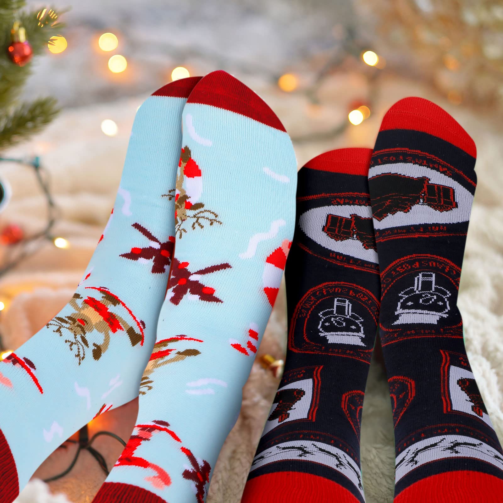 JaGely 24-Piece Christmas Light Up Hat Set - LED Knitted Beanie with Fun Crew Socks for Adults | Battery-Powered Holiday Accessories | Perfect for Christmas Parties, Gift Exchanges & Festive Celebrations