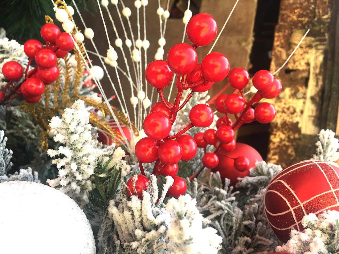24 Pcs Artificial Christmas Berries Stems - Red Berry Branches for Holiday Tree Decorations, DIY Crafts, Wreaths and Festive Home Decor (Perfect for Christmas, Winter Weddings & Seasonal Centerpieces)