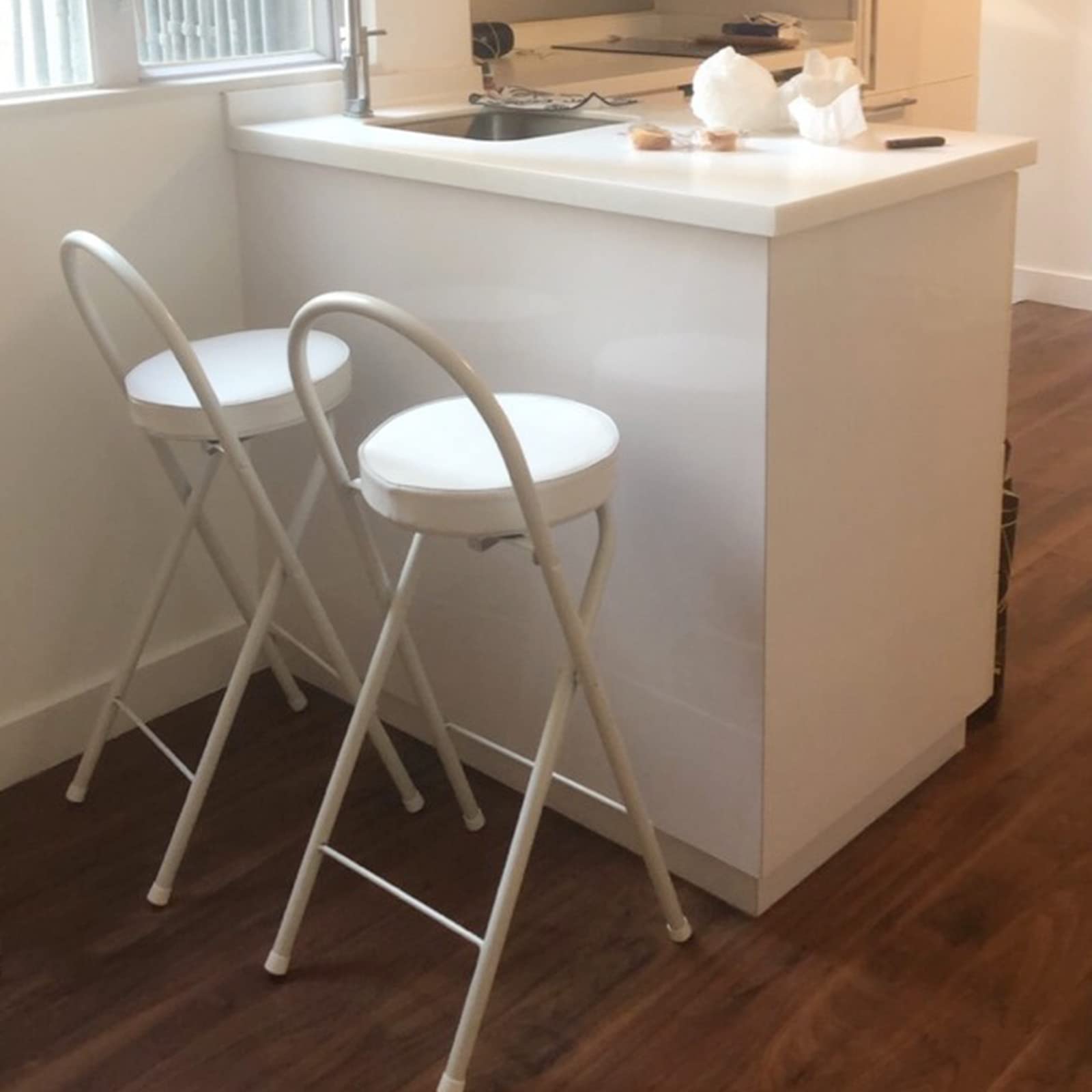 Foldable Bar Stool 26/28/30 Inch Height Adjustable - Portable Folding Kitchen Stool with Backrest & PU Soft Cushion - Carbon Steel Frame for Kitchen Island, Breakfast Bar, Pub, Restaurant, Outdoor Patio & Home Use