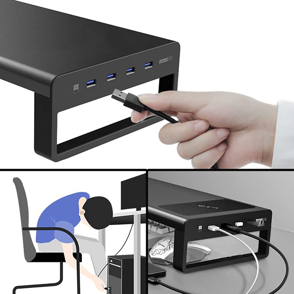SOLUSTRE Adjustable Monitor Stand Riser - Ergonomic Laptop & Desktop Screen Elevator with USB Hub - Perfect for Home Office, Gaming Setup & Workspace Organization