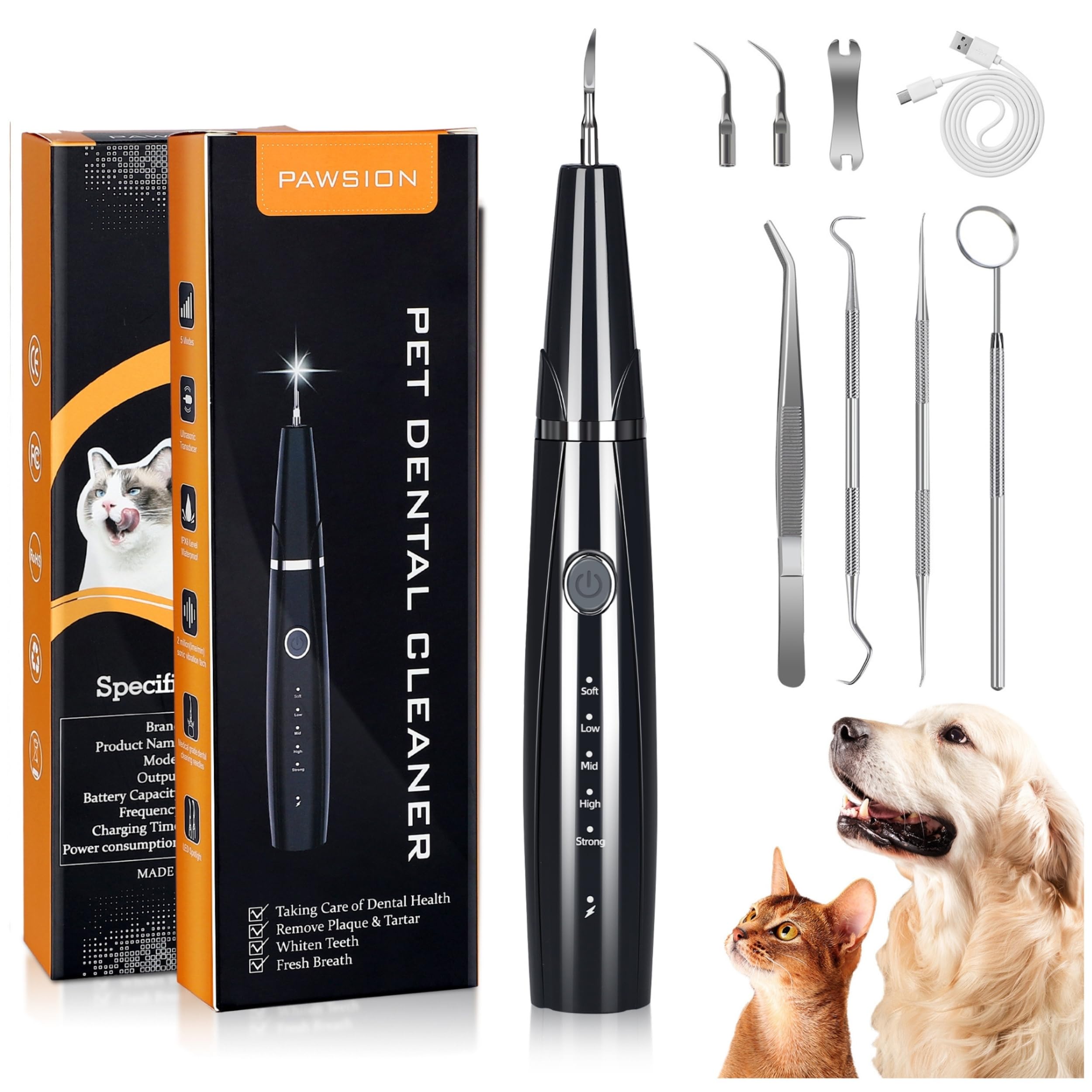 Rechargeable Ultrasonic Dog Teeth Cleaner with LED Light - 5 Mode Pet Dental Scaler Kit with 3 Cleaning Heads - Plaque & Tartar Remover for Dogs & Cats - At-Home Pet Dental Care for Small, Medium & Large Breeds - Perfect for Daily Cleaning, Fresh Breath & Travel - Ideal for Home Use, Grooming Salons & Vet Clinics - Great for Pet Owners, Travel & Professional Care - Best for Home Dental Care, Travel Grooming & Veterinary Use