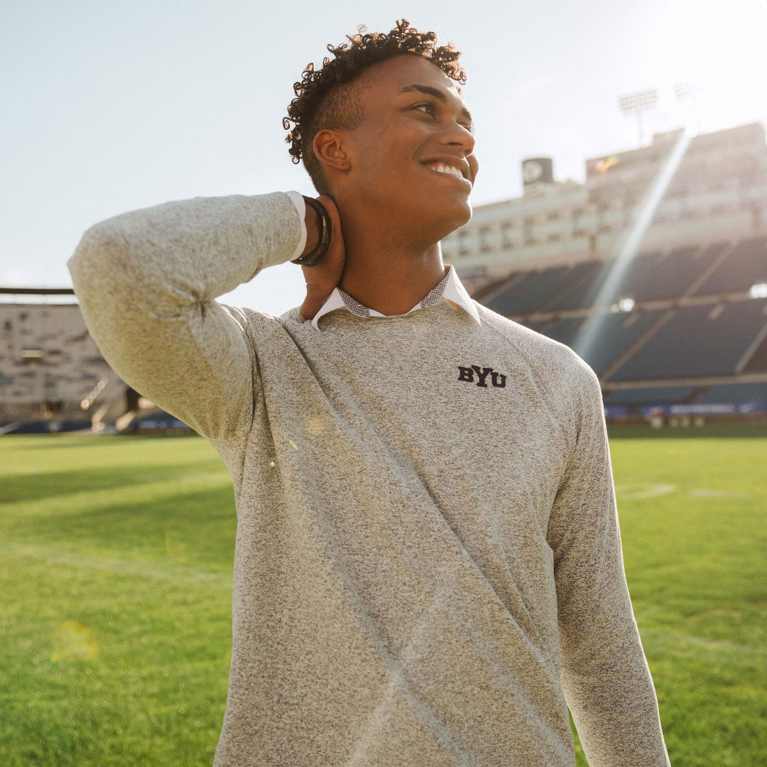 BYU Men's Campus Crew Sweatshirt - Heather Grey - Comfortable Cotton Pullover for College Students - Perfect for School Spirit, Game Days & Casual Wear