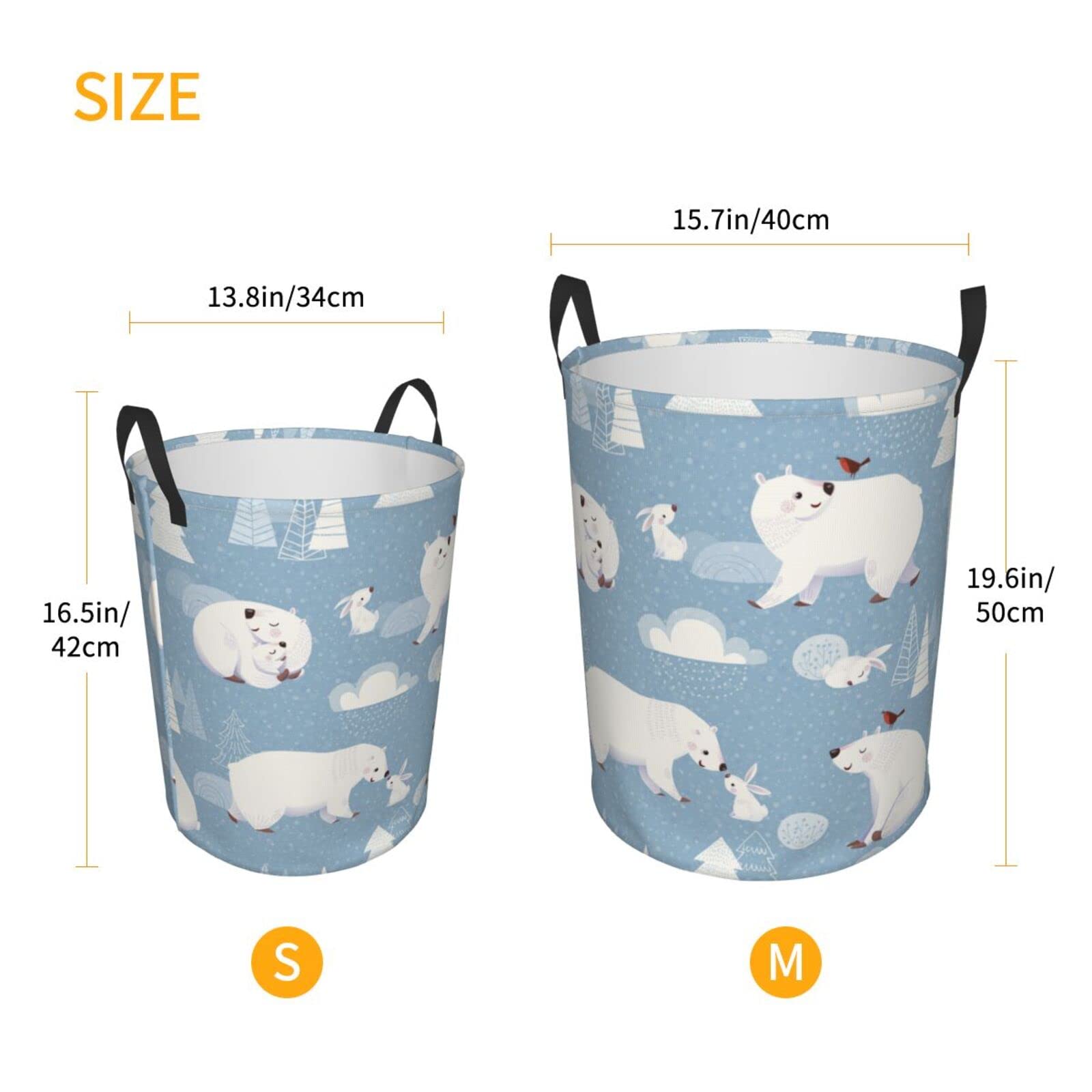 Collapsible Laundry Basket with Handle - Waterproof Fabric Hamper for Clothes, Toys & Storage | Large Foldable Organizer Bin for Bathroom, Bedroom & Nursery | Cute Polar Bear Design for Winter Decor
