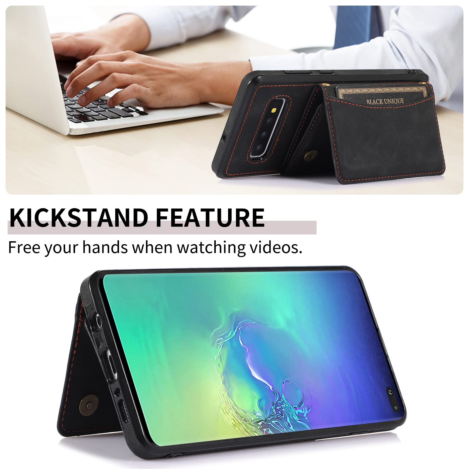 Premium Wallet Phone Case for Samsung Galaxy S10 Plus - Shockproof Protective Cover with Built-in Card Holder & Tempered Glass Screen Protector - Slim Stand Case for Men & Women (Black) - Perfect for Work, Travel & Everyday Use