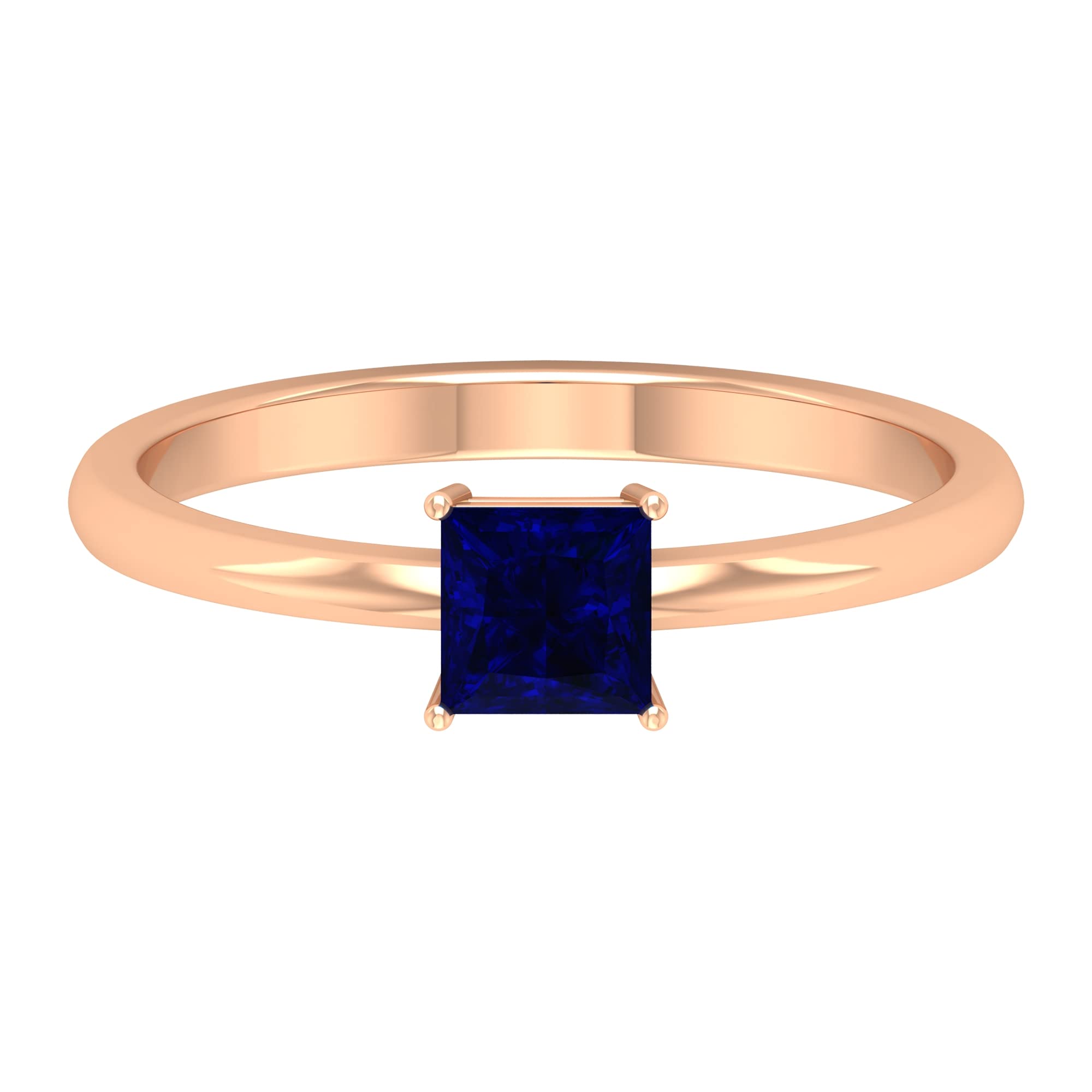 1/2 CT Blue Sapphire Ring for Women - 4.5 MM Princess Cut Solitaire Ring in 14K Solid Gold | September Birthstone Jewelry | Perfect for Anniversaries, Engagements & Special Occasions