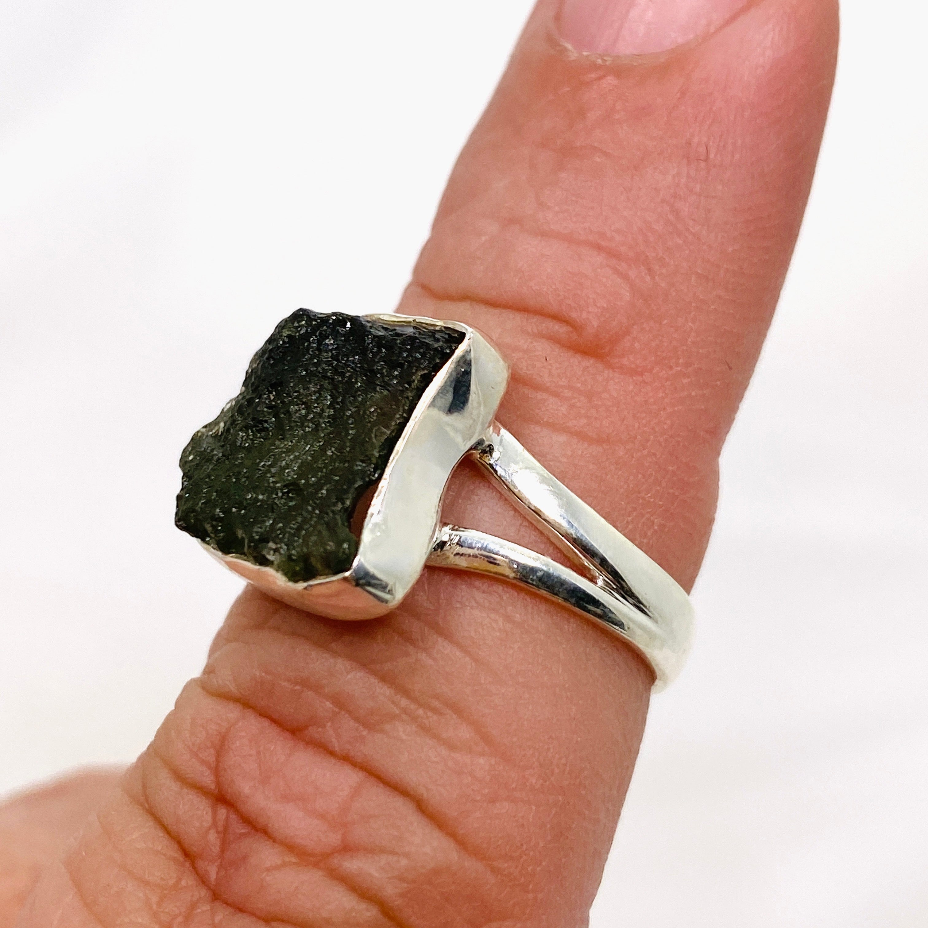 Genuine Moldavite Raw Split Band Ring - Size 7 Natural Green Meteorite Gemstone Jewelry KRGJ3357 | Perfect for Spiritual Healing, Meditation & Unique Boho Fashion