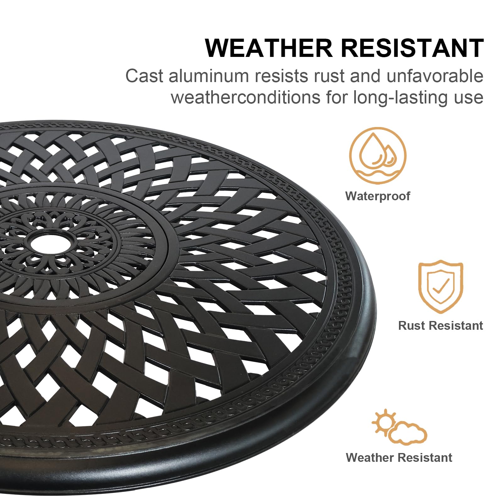 30 Inch Round Outdoor Patio Table with Umbrella Hole - Durable Cast Aluminum Bistro Table for Porch, Backyard, Garden - Weather-Resistant Metal Side Table (Black) - Perfect for Dining, Lounging and Outdoor Entertaining