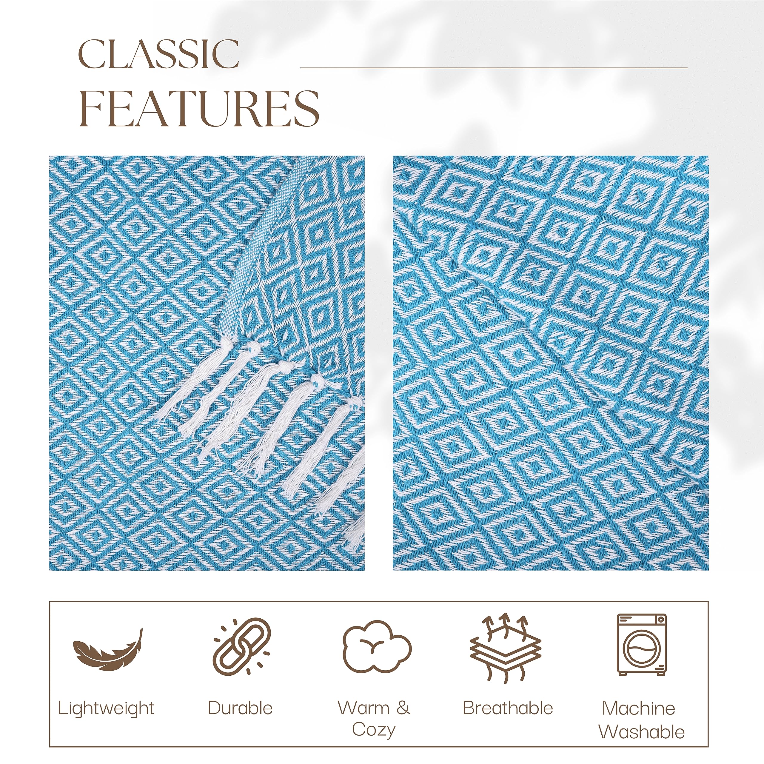 RAJRANG 50x60 Inches Soft 100% Cotton Boho Throw Blanket with Tassels - Farmhouse Decorative Blanket for Bed, Sofa & Couch in Caribbean Sea Blue - Perfect for Cozy Evenings, Home Decor & Gift Giving
