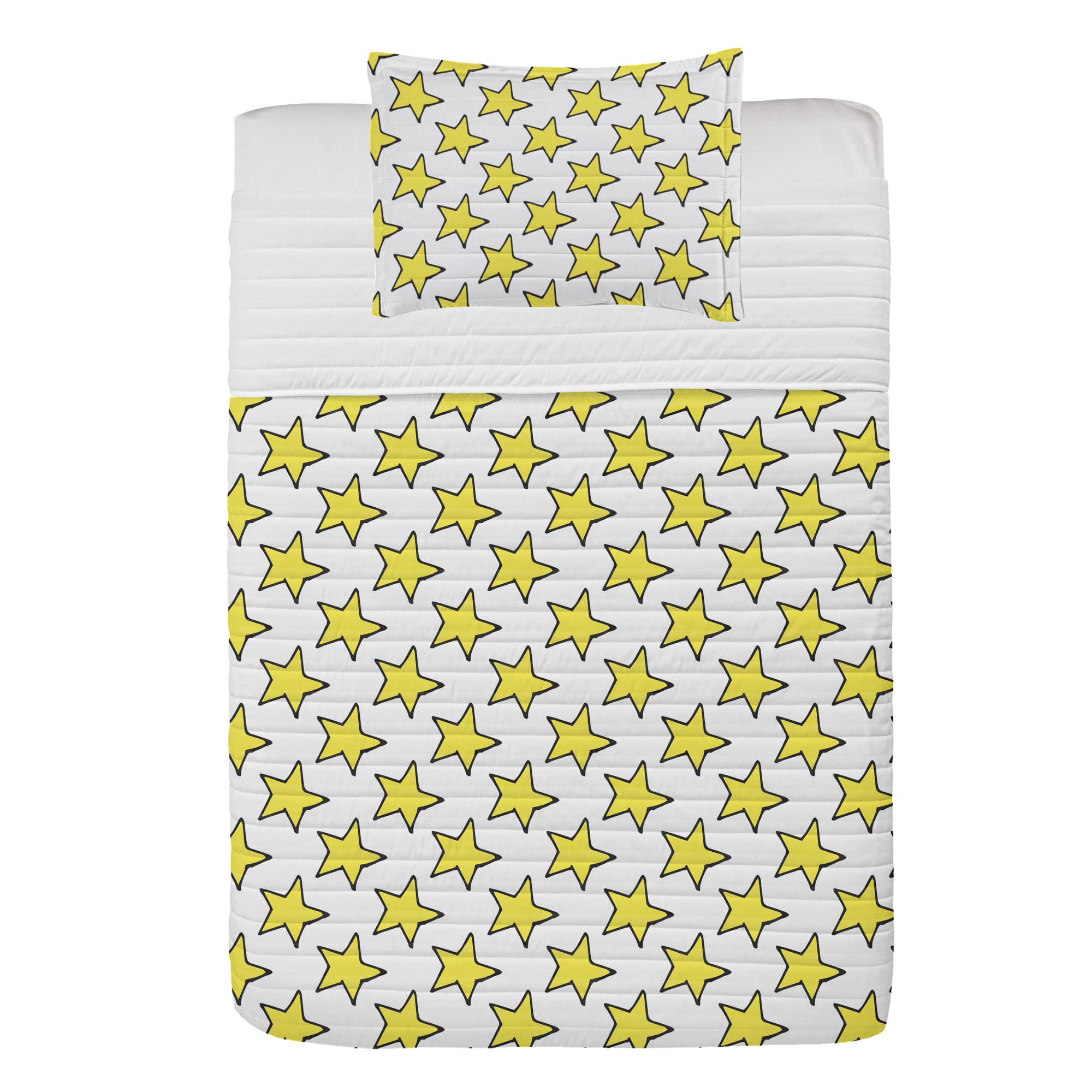 Ambesonne Retro Microfiber Bedspread Set - Comic Book Inspired Stars Pattern Twin Size Bedding | Soft Comforter & Pillow Sham in White Yellow Dark Grey | Perfect for Teen Rooms, Dorm Decor & Superhero Themed Bedrooms