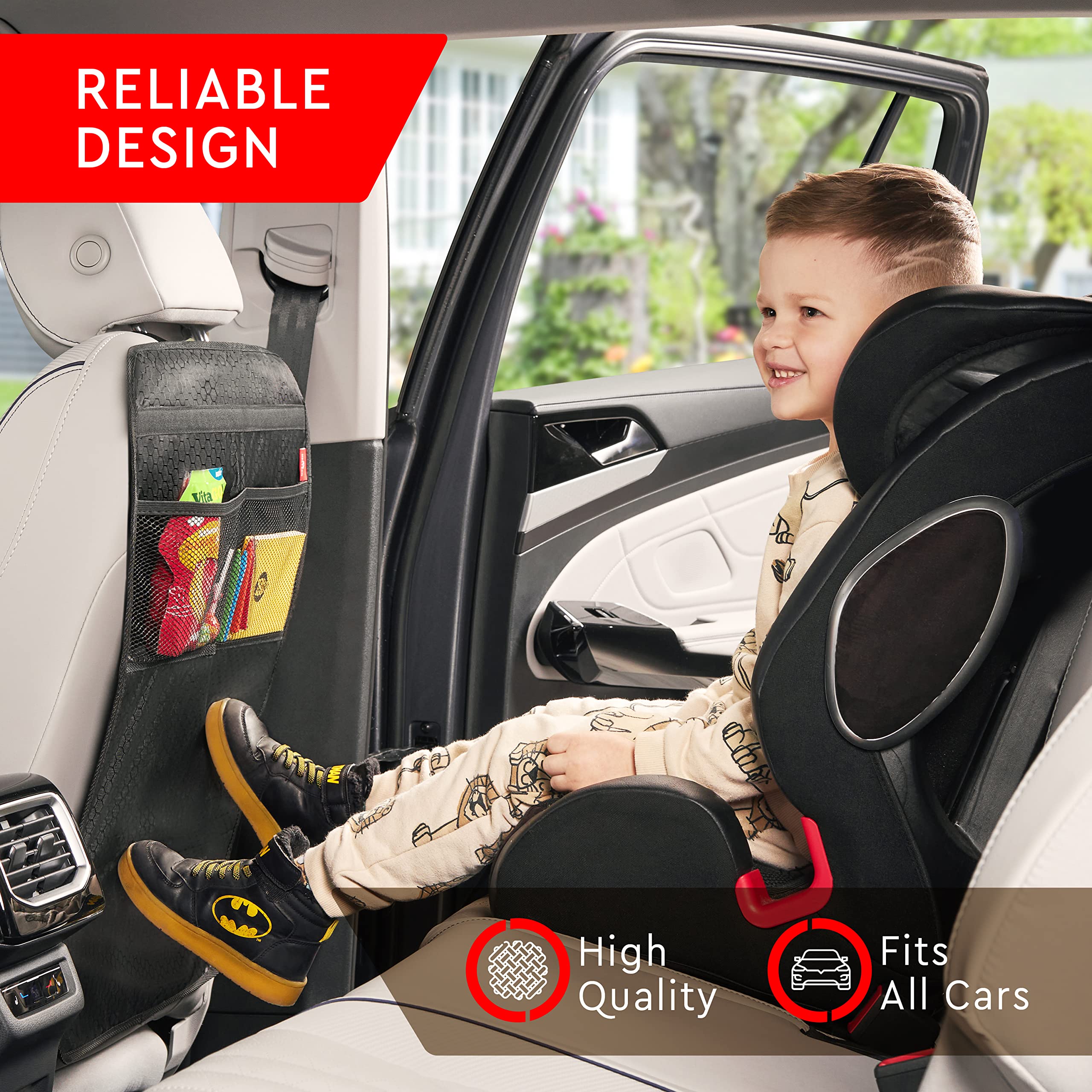 Helteko 2 Pack Premium Car Back Seat Protector - Extra Large Waterproof Kick Mats for Kids, Dirt & Mud Protection with Mesh Pockets - Ideal for Family Travel, Road Trips & Daily Commute