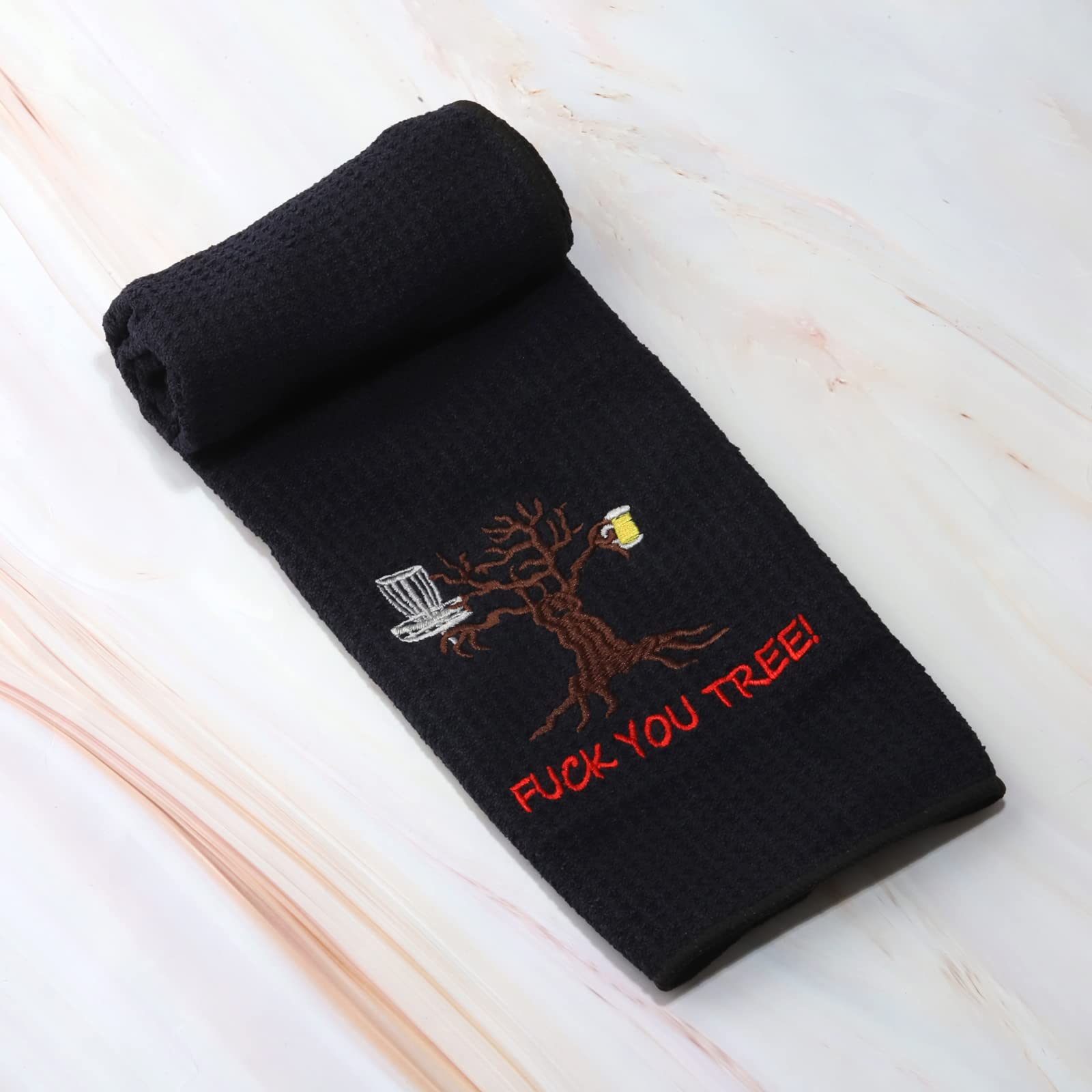 Premium Microfiber Disc Golf Towel with Clip - Embroidered Golfer Design, Absorbent & Durable - Perfect for Disc Golf Gifts & On-Course Use (Black, You Tree)