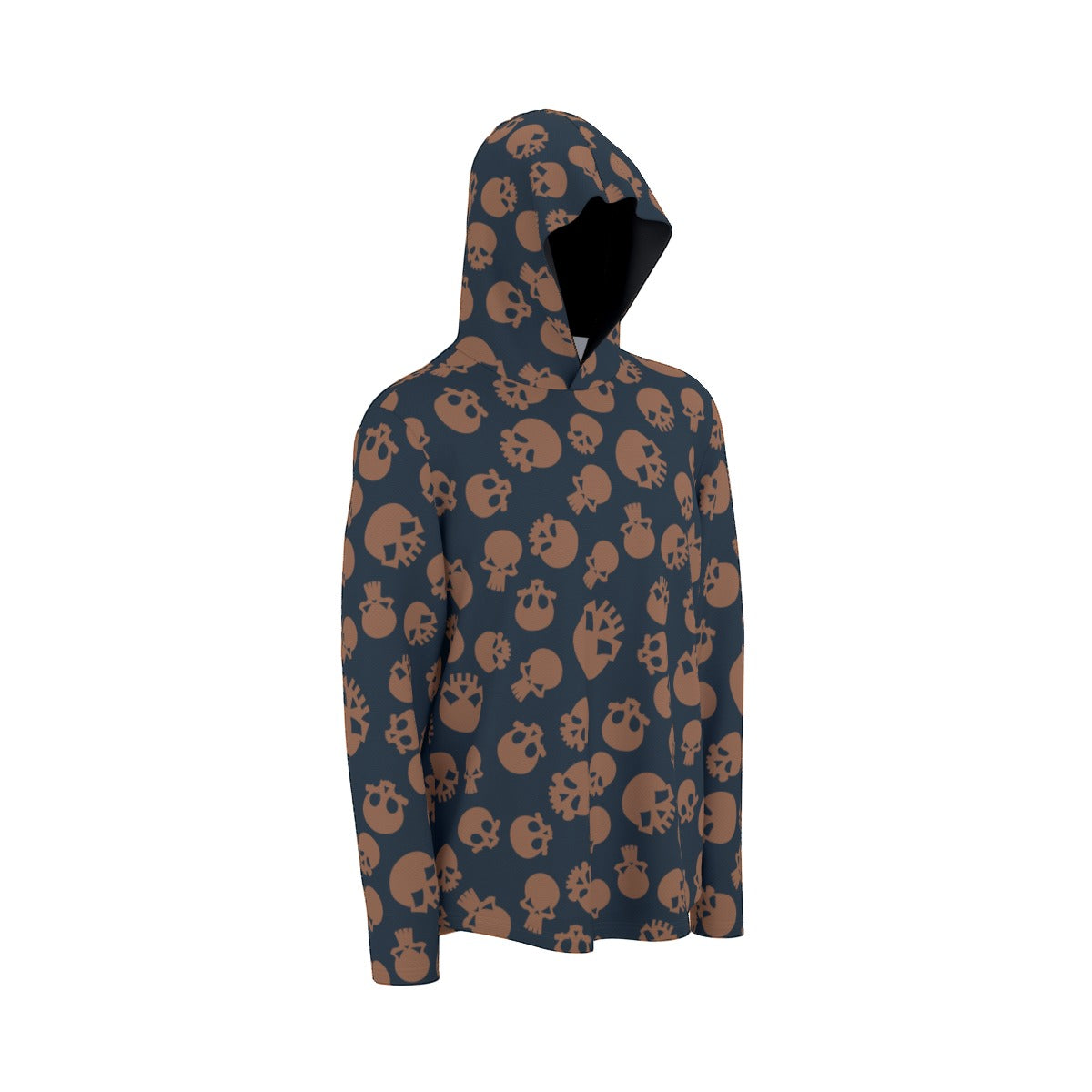 Bronze Skull Print Sunscreen Sports Hoodie with Thumb Holes - UPF 50+ UV Protection for Outdoor Running, Hiking & Gym Workouts