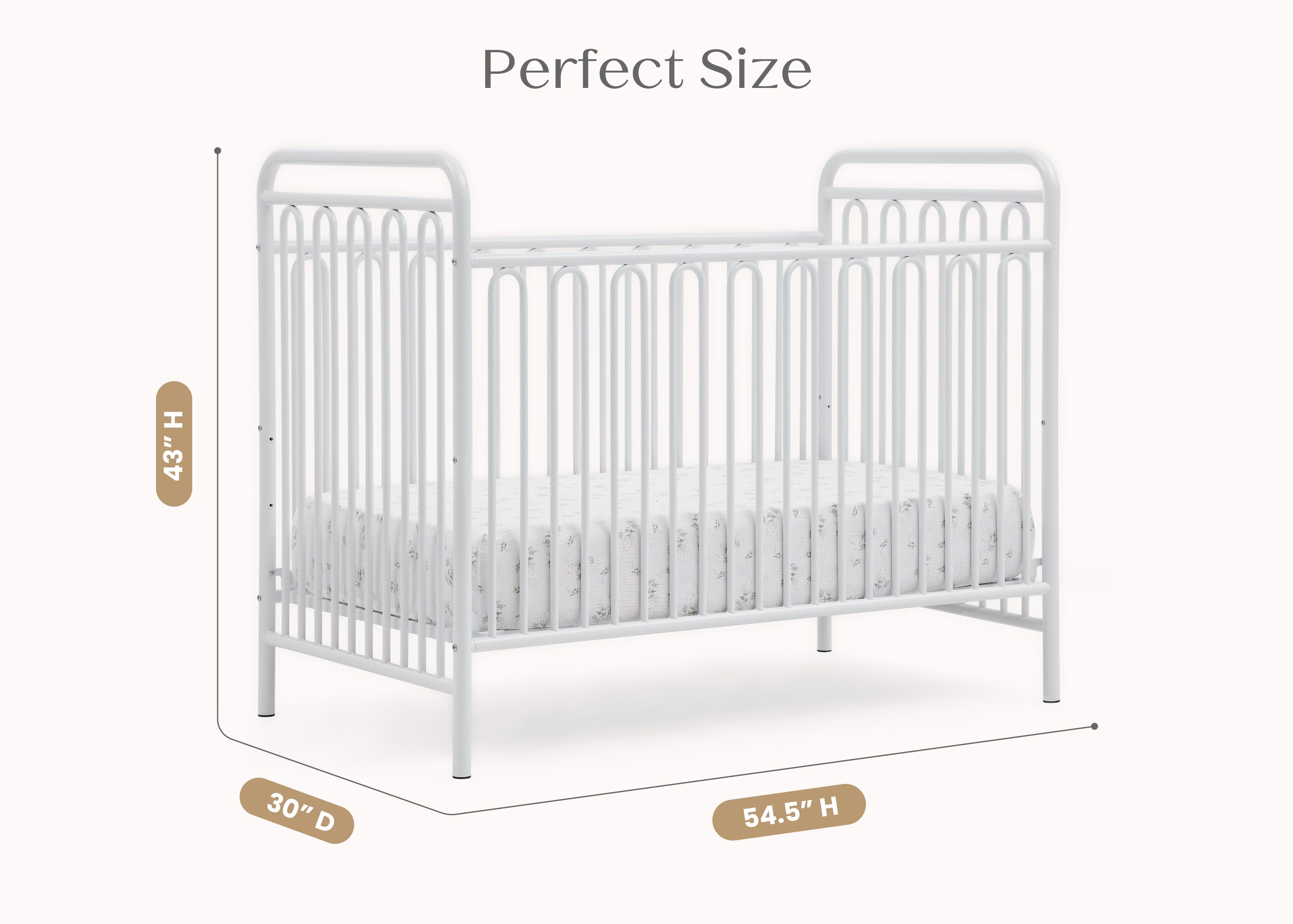 Darcy 4-in-1 Convertible Metal Baby Crib - Toddler Bed, Daybed & Full-Size Bed Conversion - Modern Nursery Furniture for Newborns to Teens (White) | Perfect for Small Spaces & Growing Families