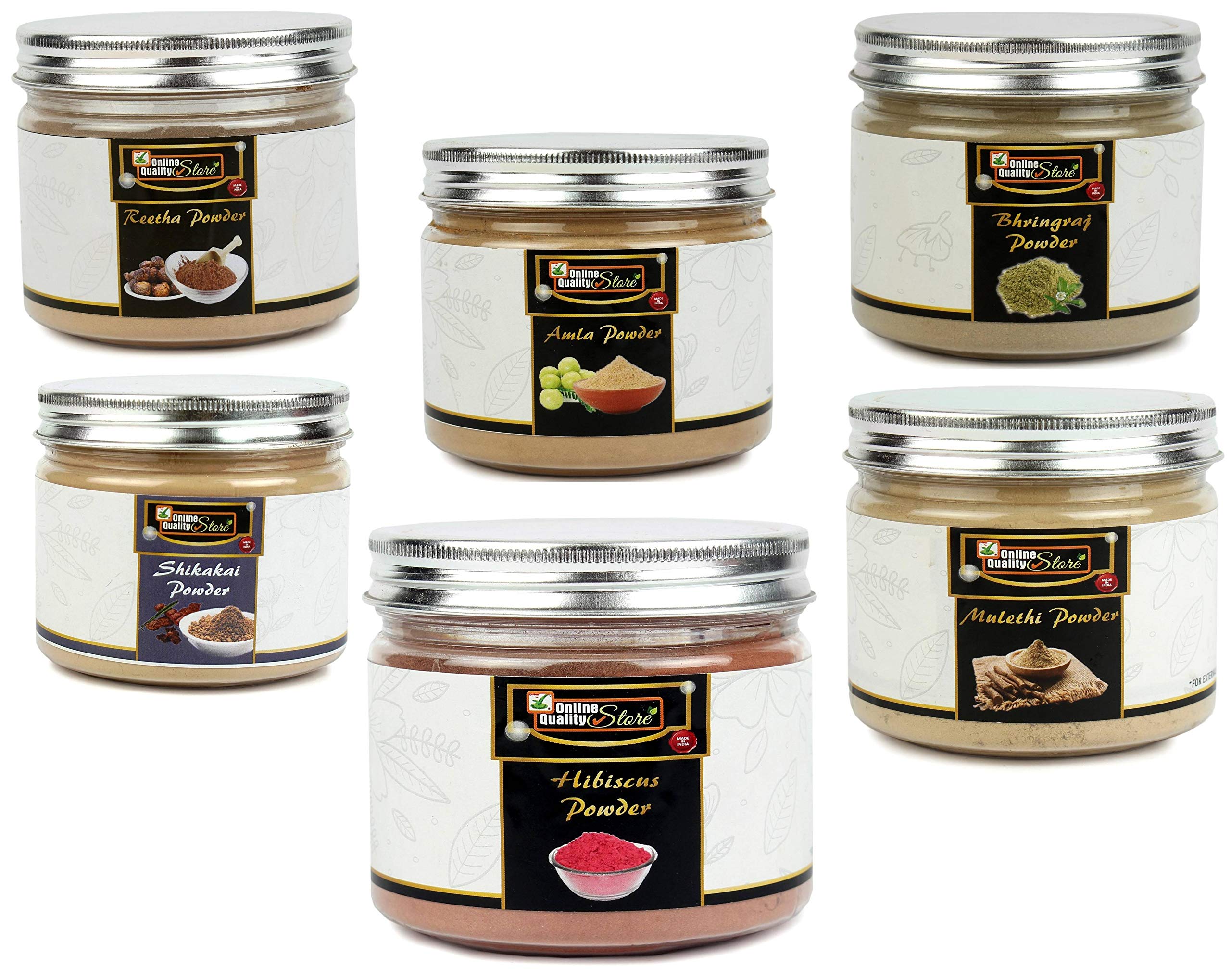 Organic Ayurvedic Hair Care Combo Pack - Reetha, Shikakai, Hibiscus, Amla, Bhringraj & Mulethi Powder (100g Each, 600g Total) for Natural Hair Growth & Scalp Treatment - Perfect for DIY Hair Masks & Herbal Shampoos