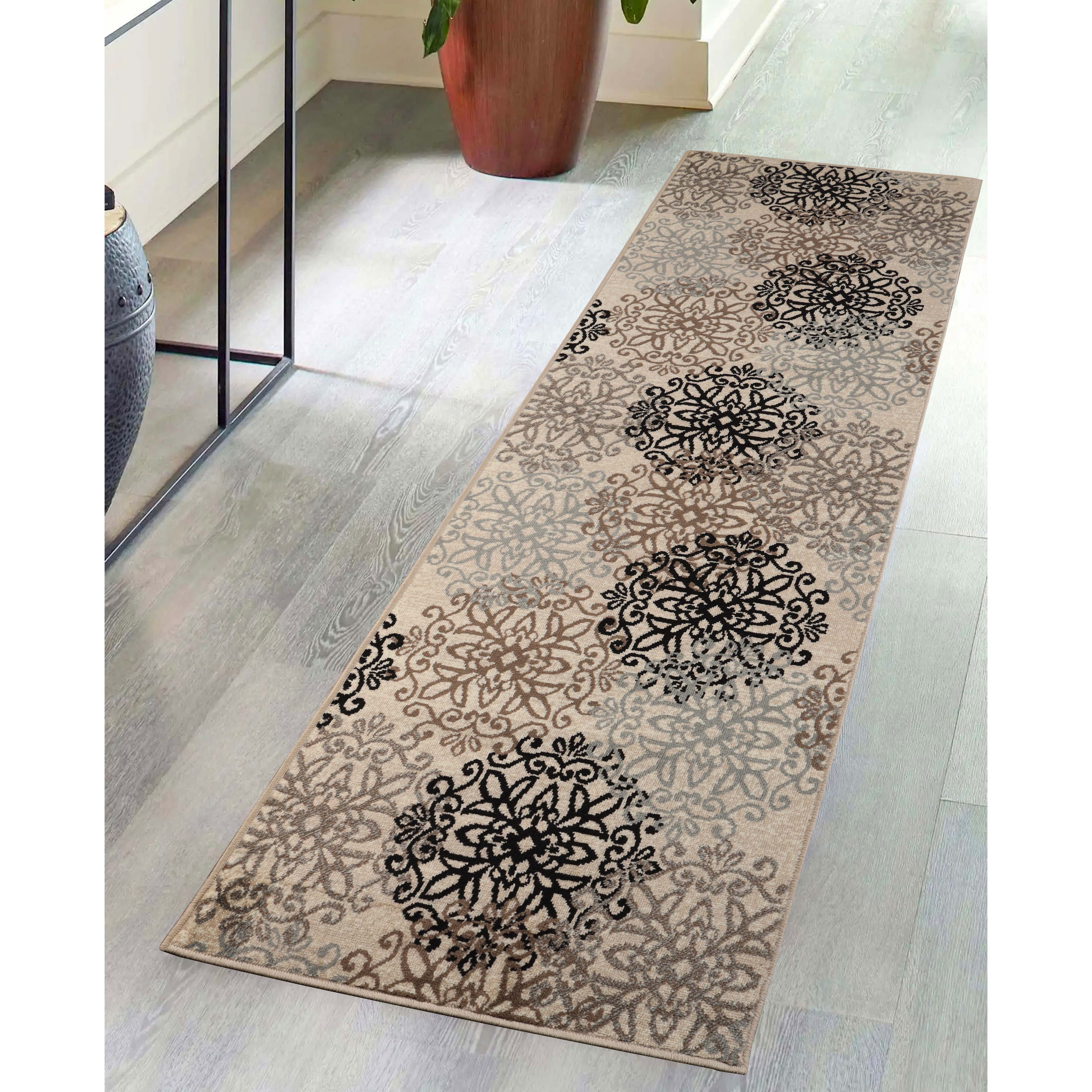 Leigh Traditional Floral Scroll Indoor Area Rugs & Runner Rugs - Non-Slip Soft Living Room Bedroom Decor Carpet