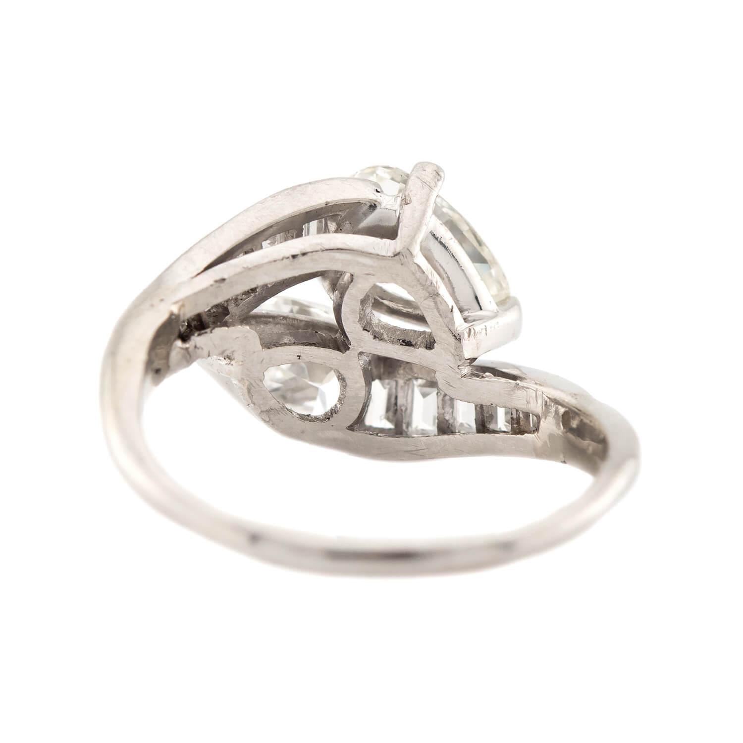 Art Deco Platinum Diamond Bypass Ring - Vintage Engagement Wedding Band for Women - Perfect for Bridal, Anniversary & Special Occasion Gifts