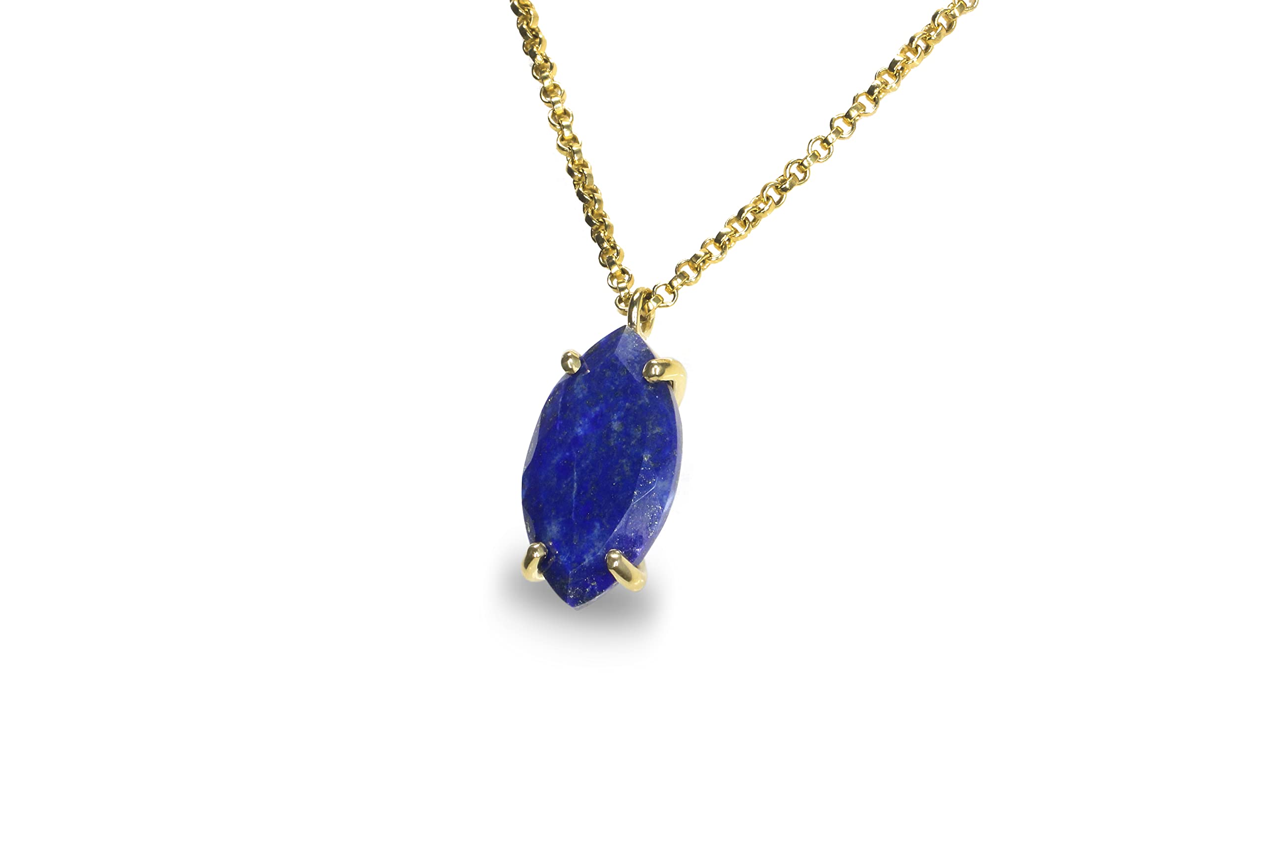 14K Gold Lapis Lazuli Necklace - Marquise Cut September Birthstone Jewelry for Women | Elegant Statement Necklace for Birthday, Mother's Day & Graduation Gifts | Customizable Length | Perfect for Weddings, Parties & Special Occasions