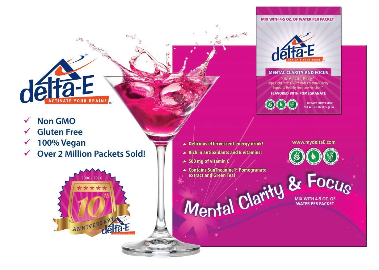 Delta-E Mental Clarity & Focus Energy Drink - Non-GMO, 100% Vegan, Gluten Free Supplement (30 Packets) | Boost Productivity, Study Sessions & Work Performance Naturally