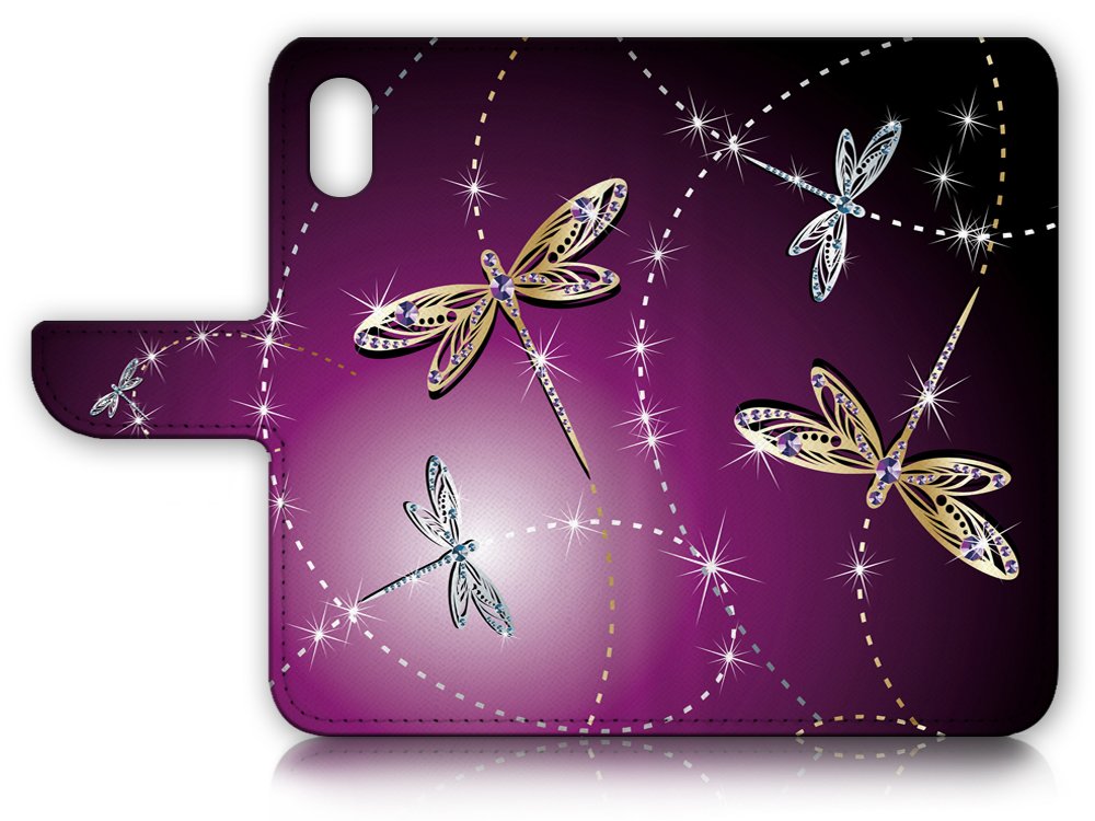 Premium Flip Wallet Case with Built-in Card Slots & Screen Protector for iPhone Xs/X - A20232 Dragonfly Design | Perfect for Everyday Use, Travel & Business Meetings