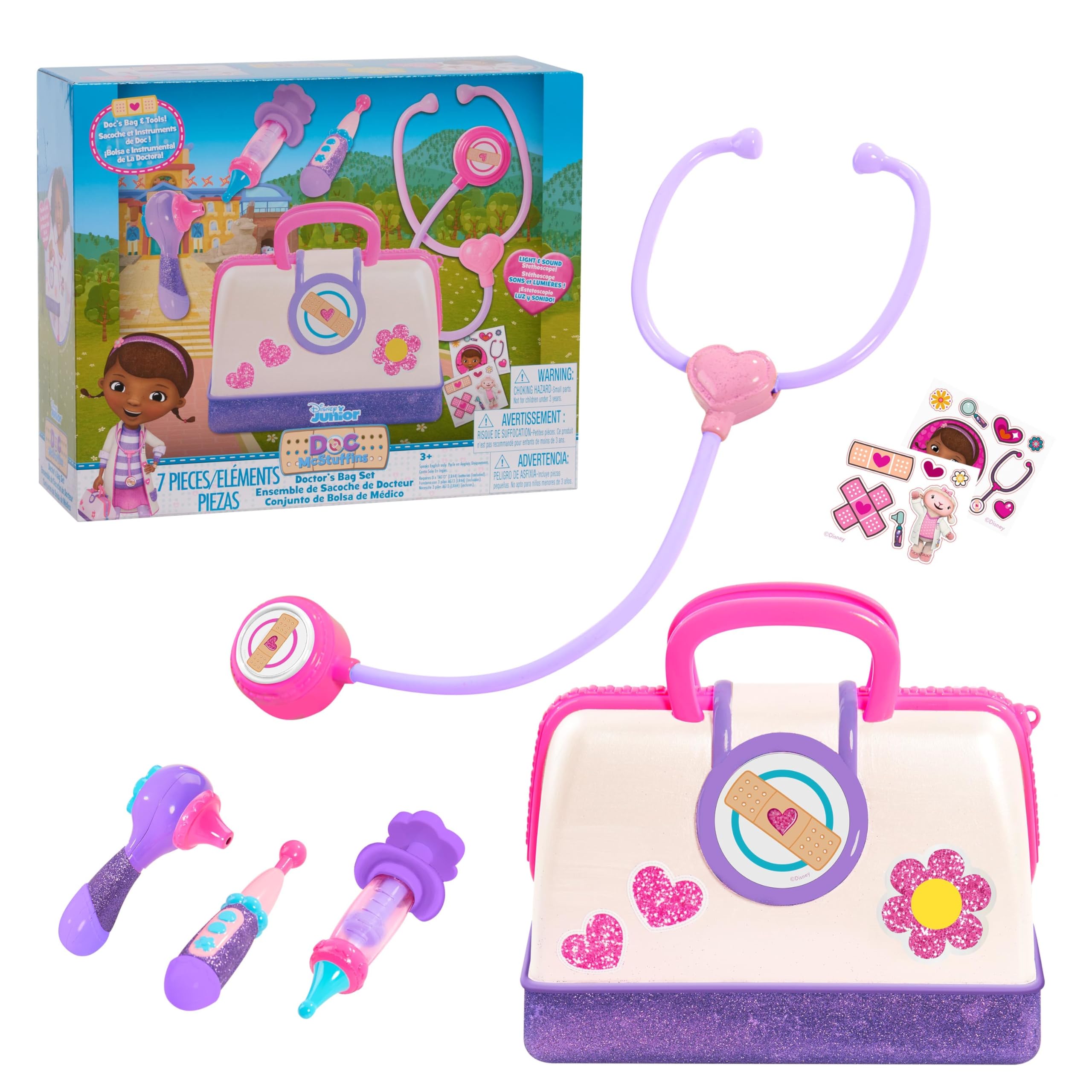Disney Junior Doc McStuffins 7-Piece Pretend Play Doctor Kit - Officially Licensed Toy Hospital Set for Kids Ages 3+ | Dress Up & Role Play for Preschoolers | Perfect for Birthday Gifts & Imaginative Play