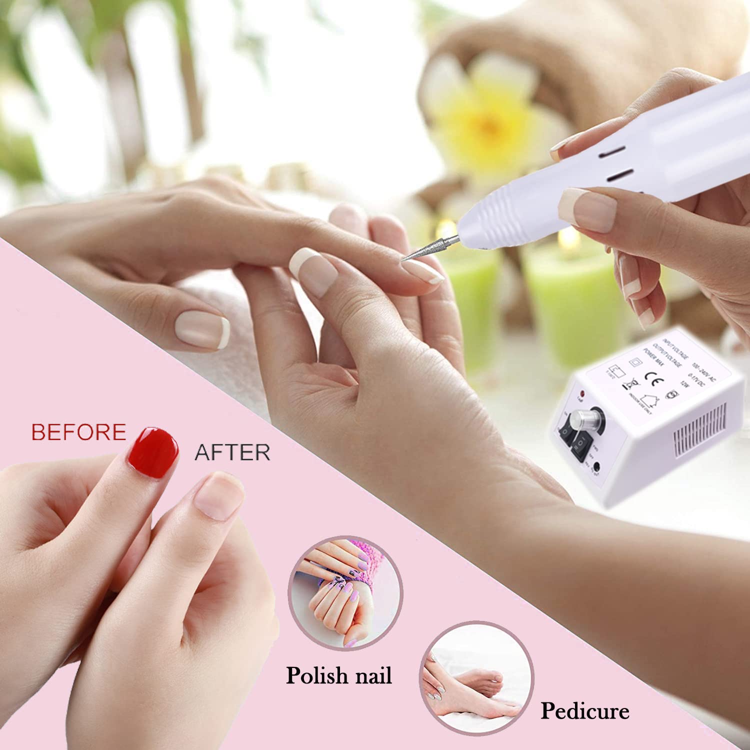 FATUXZ Professional Electric Nail Drill Kit - 20000 RPM Adjustable Nail File Machine for Manicure & Pedicure - Acrylic Nail Tools with 6 Bits (White) - Perfect for Home Salon, Nail Art & DIY Nail Care