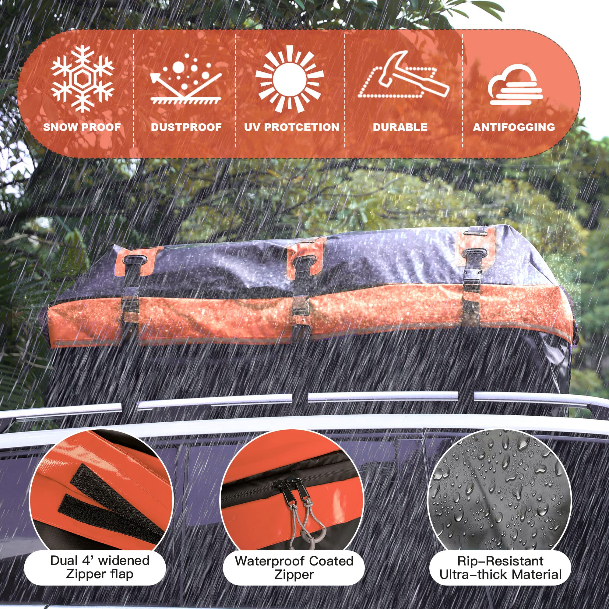 26 Cubic Feet Waterproof Rooftop Cargo Carrier - Universal Soft-Shell Roof Bag for SUVs & Cars with/without Rails | Includes 8 Reinforced Straps, 6 Door Hooks, Storage Bag & Anti-Slip Mat | Perfect for Road Trips, Camping & Extra Luggage Storage
